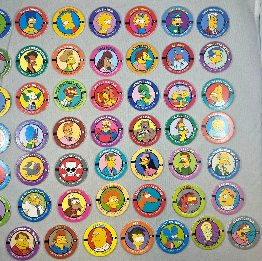The Simpsons POGS 1994 SkyCaps Bongo Complete 50 Character Set NEAR MINT