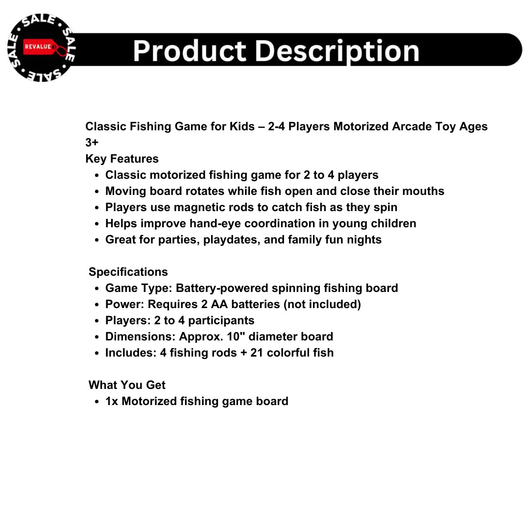 Classic Fishing Game for Kids – 2-4 Players Motorized Arcade Toy Ages 3+
