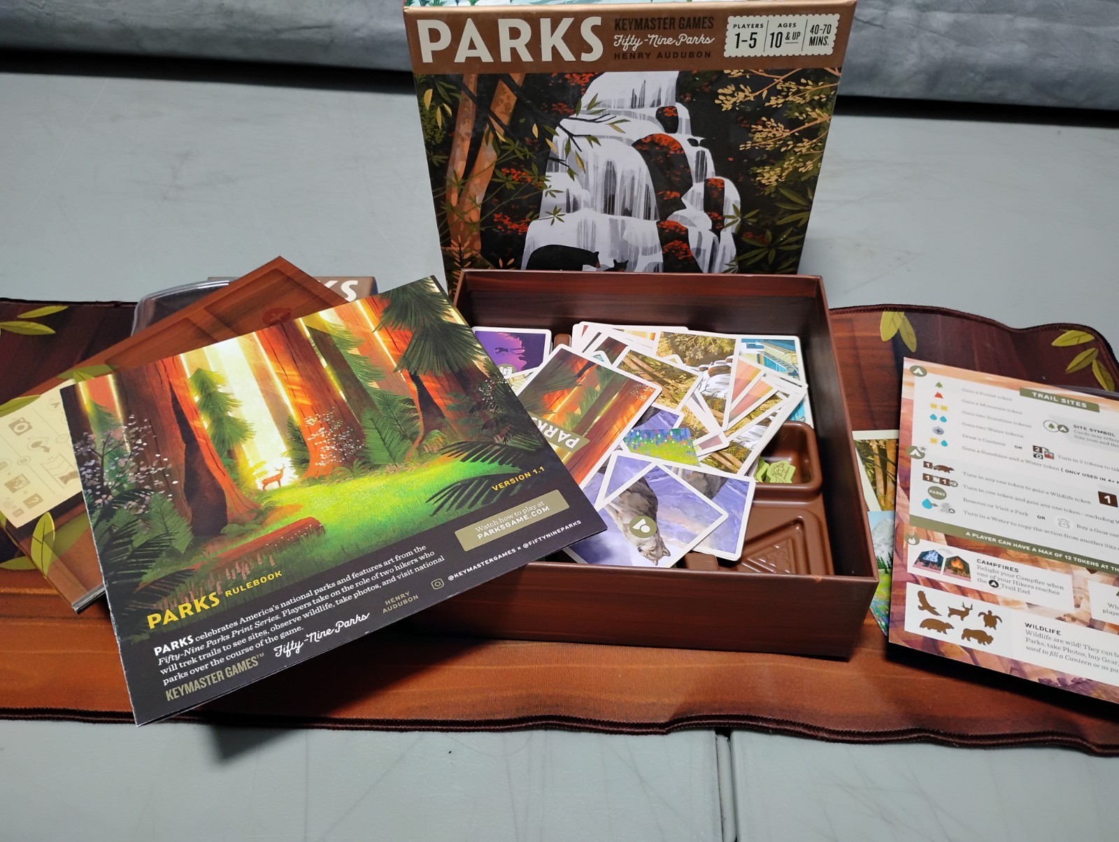 Keymaster Games – Parks Board Game + Nightfall Expansion + Playmat