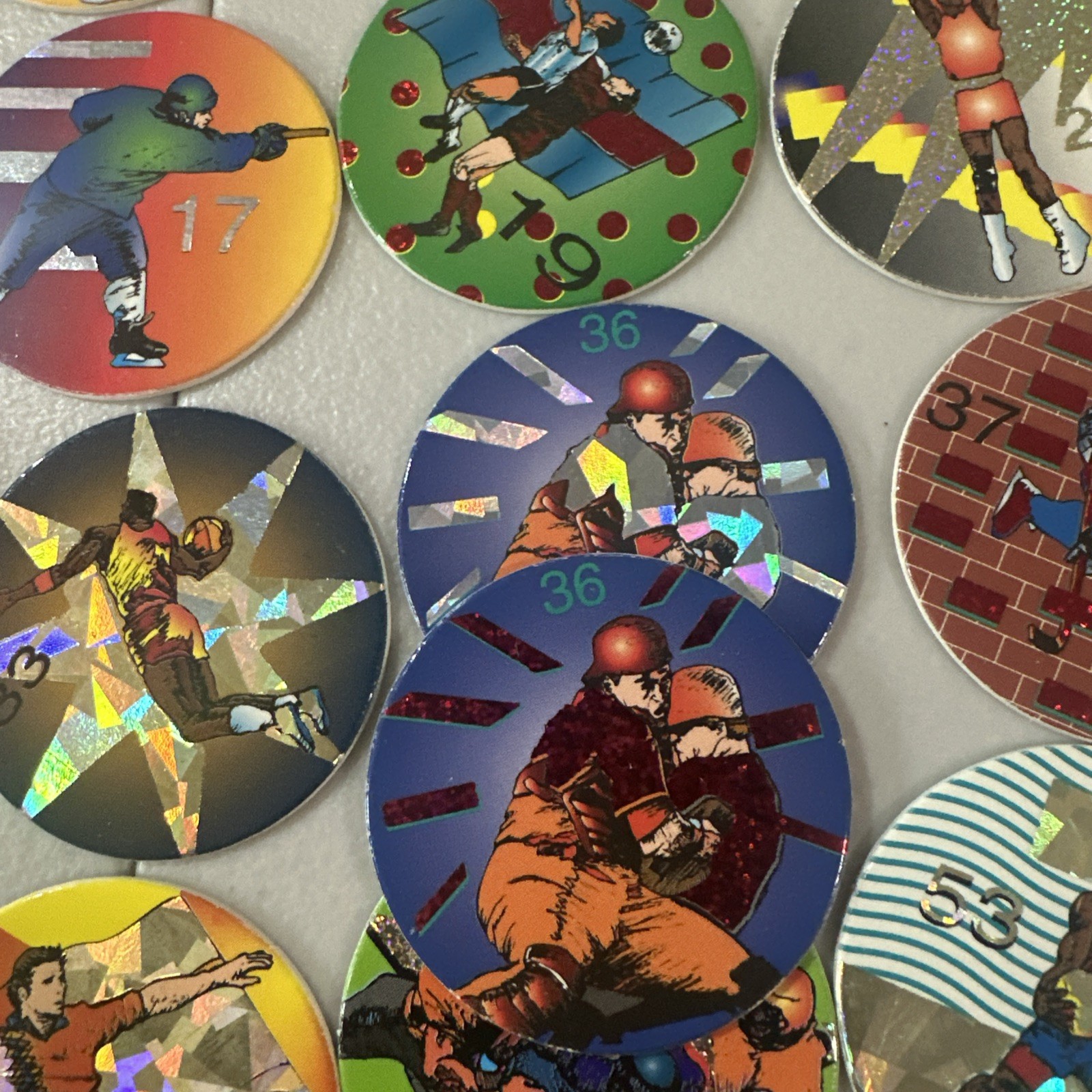 Lot Of 38 Sports Pogs Non Branded Milk Caps Doubles Will Be Red 90’s Vintage