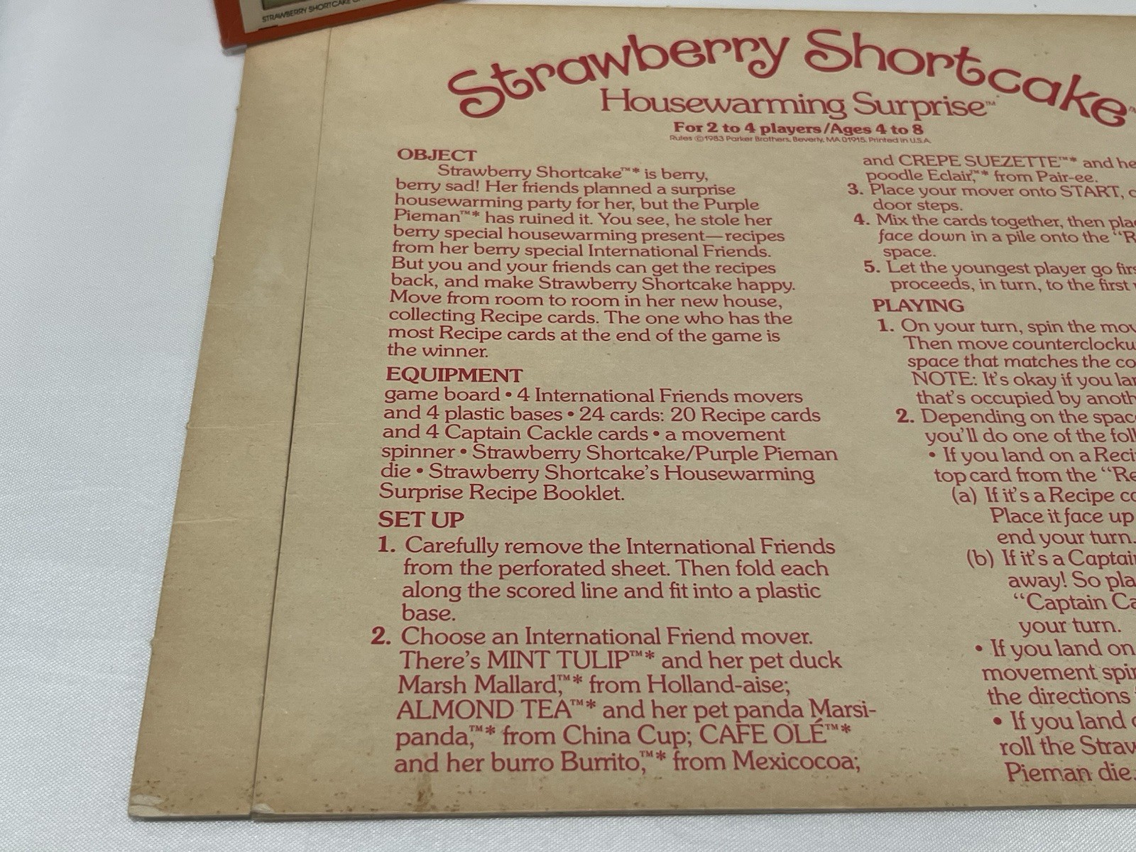 Strawberry Shortcake Housewarming Surprise 1983 Parker Bros – Board game & Rules