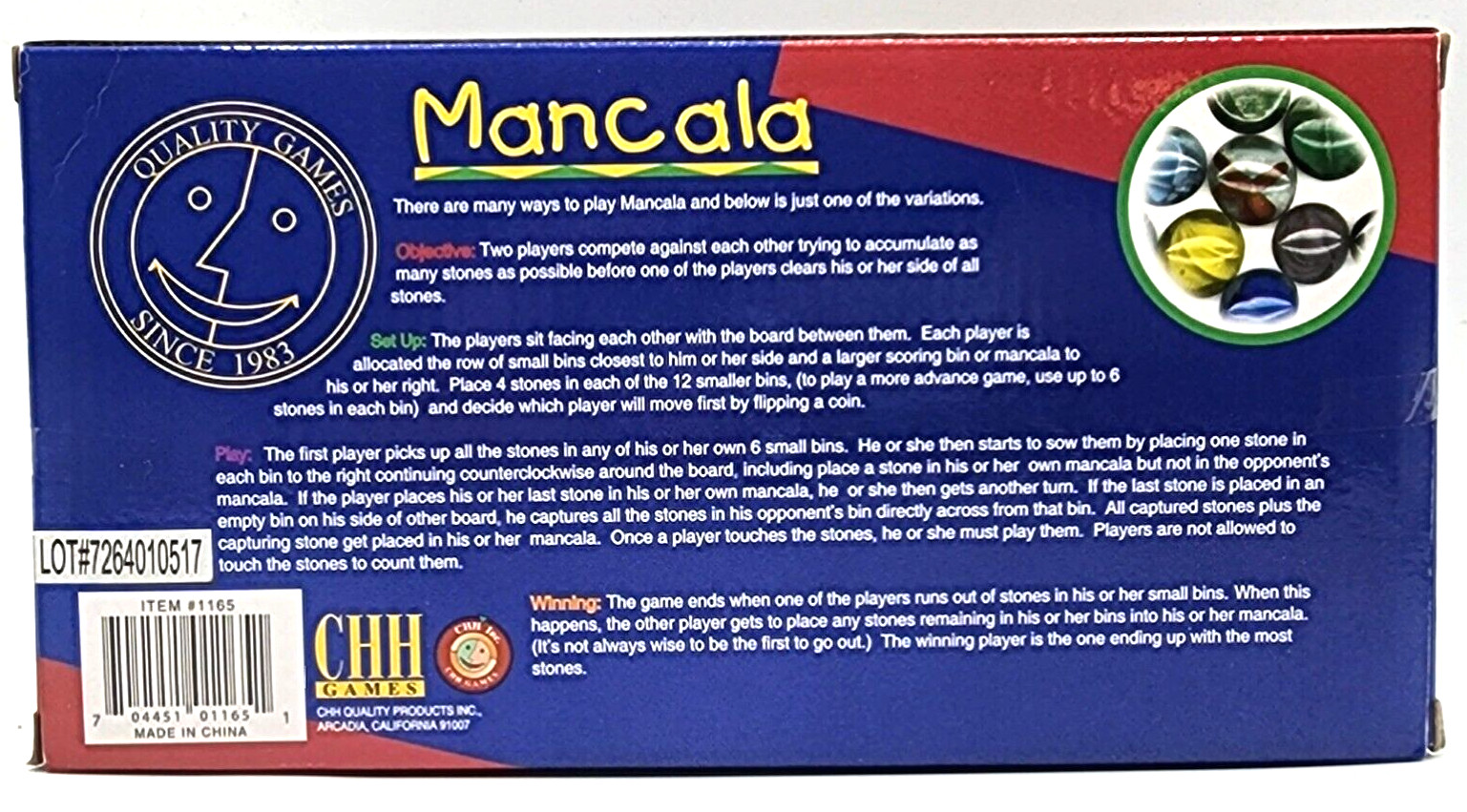 NEW CHH Travel Mancala Game Set – Folding Wood Board with Glass Stones