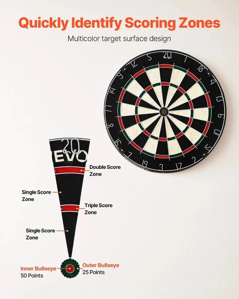 Dartboard with 6 Darts & Scoring Kit, Self-Healing Sisal Fibers Dartboard