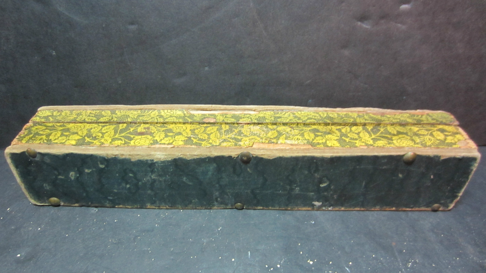 Vintage Wood Dominoes White Dots Shedding 55 Pieces in Old Floral Wood Box Worn