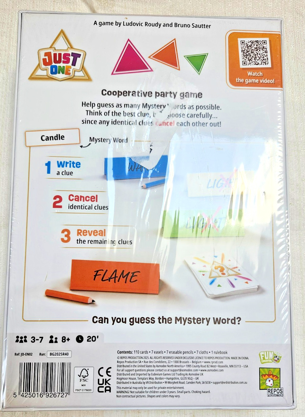 Just One Party Board Game New Sealed Family Cooperative Word Guessing Game 3-7