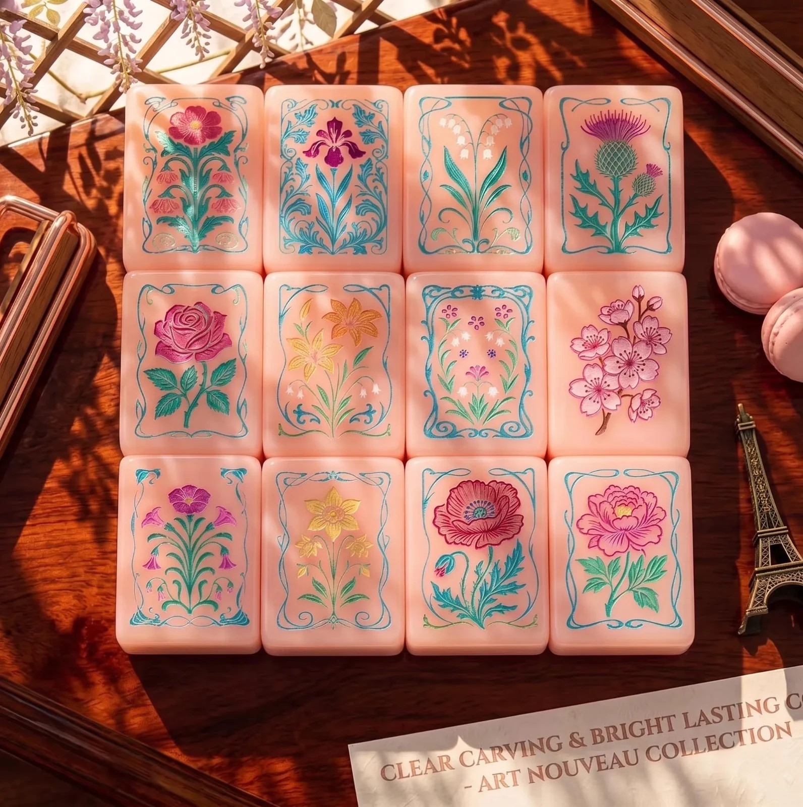 Mah-Jong de Paris Limited Edition Mahjong Tile Set | 160 Pink Single Layer Acryl