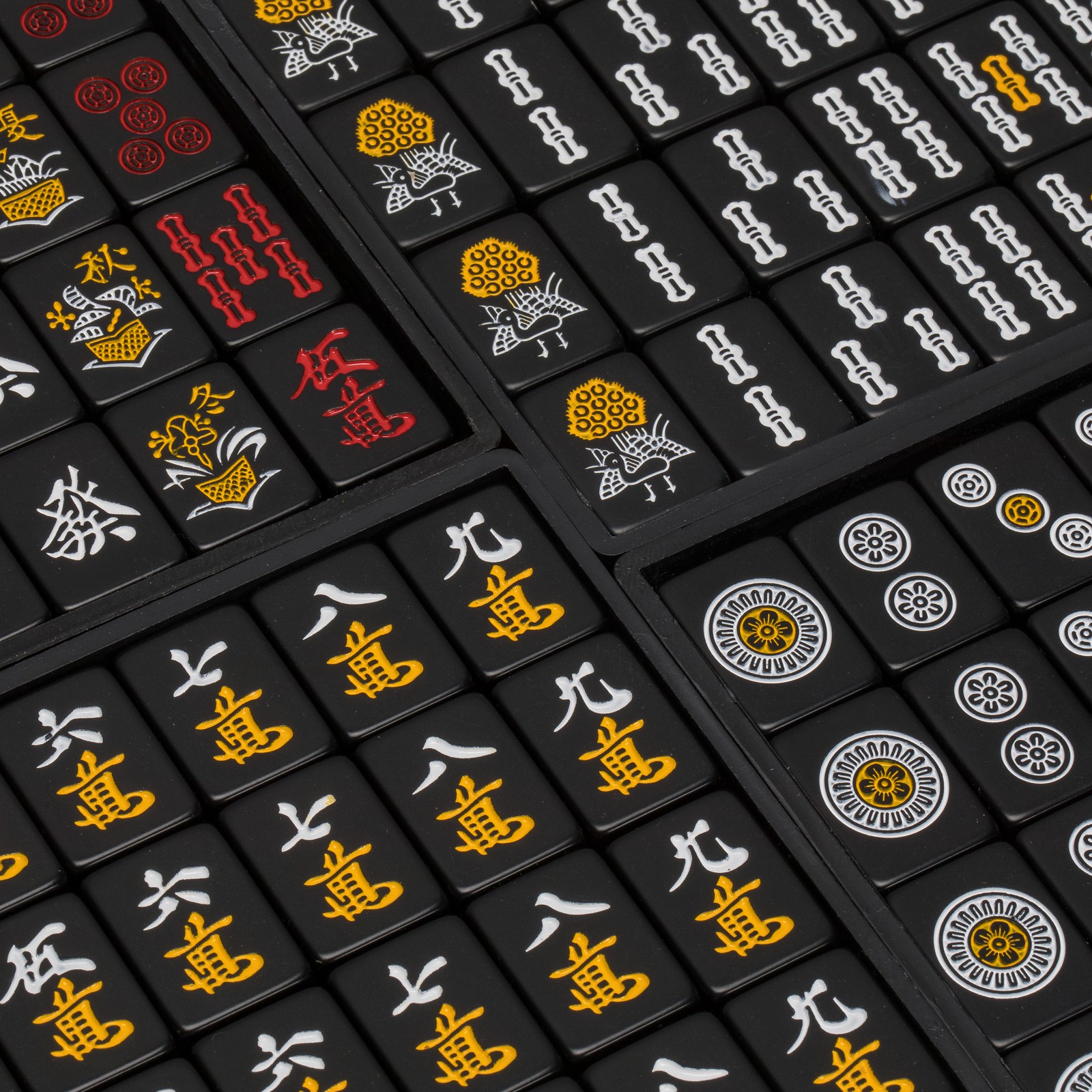 Japanese Riichi Mahjong Set with Black Standard Size Tiles and Black Vinyl Case
