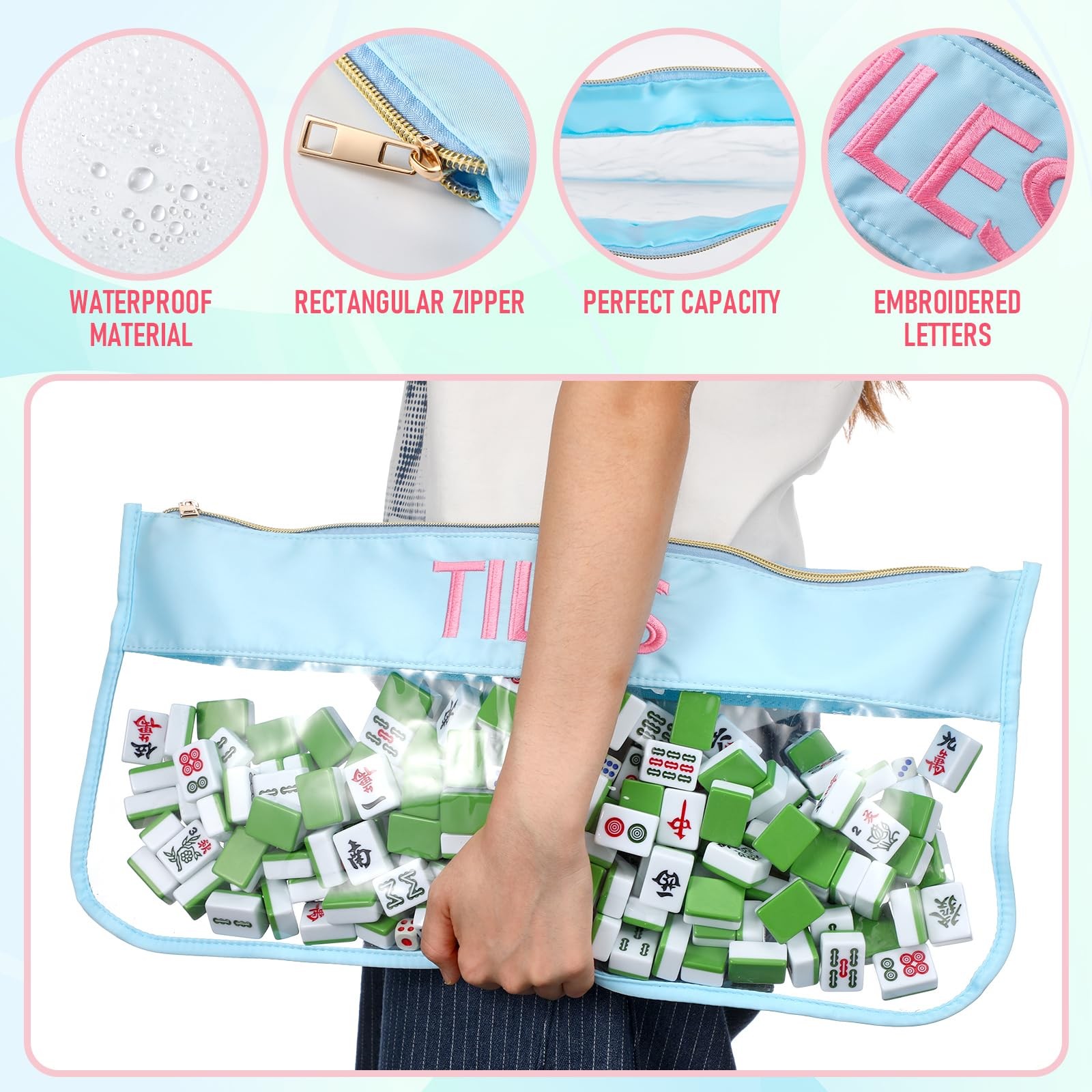 Sunnymove 2 Pcs Embroidered Mahjong Canvas 21.65 x 14.96 x 5.91 inches, Blue