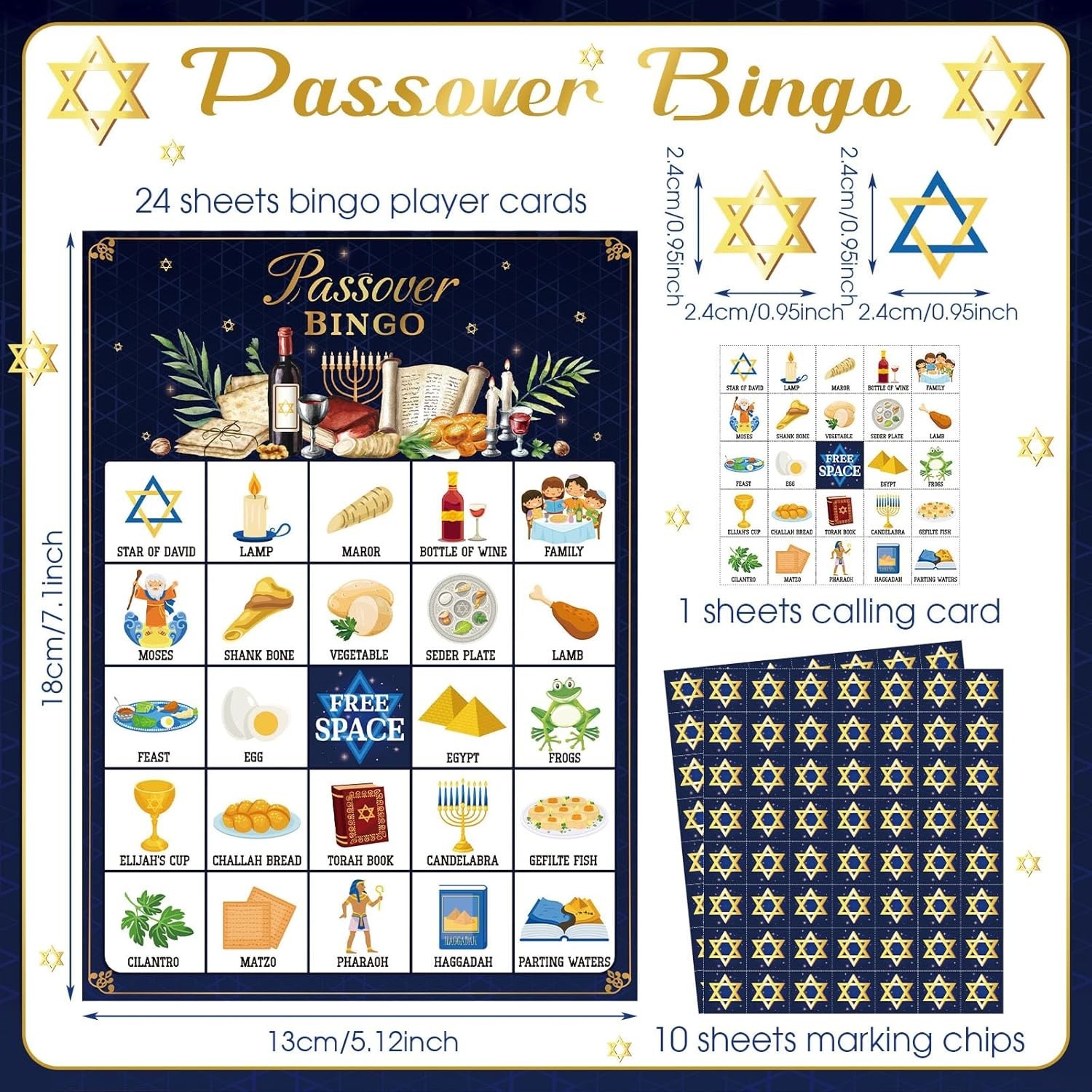 35 Pcs Passover Bingo Games 24 Players Pesach Bingo Cards Jewish Seder Matzo …