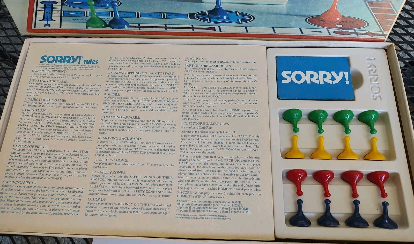 Vintage Sorry! Board Game Complete Classic Parker Brothers Hasbro 1972 Edition