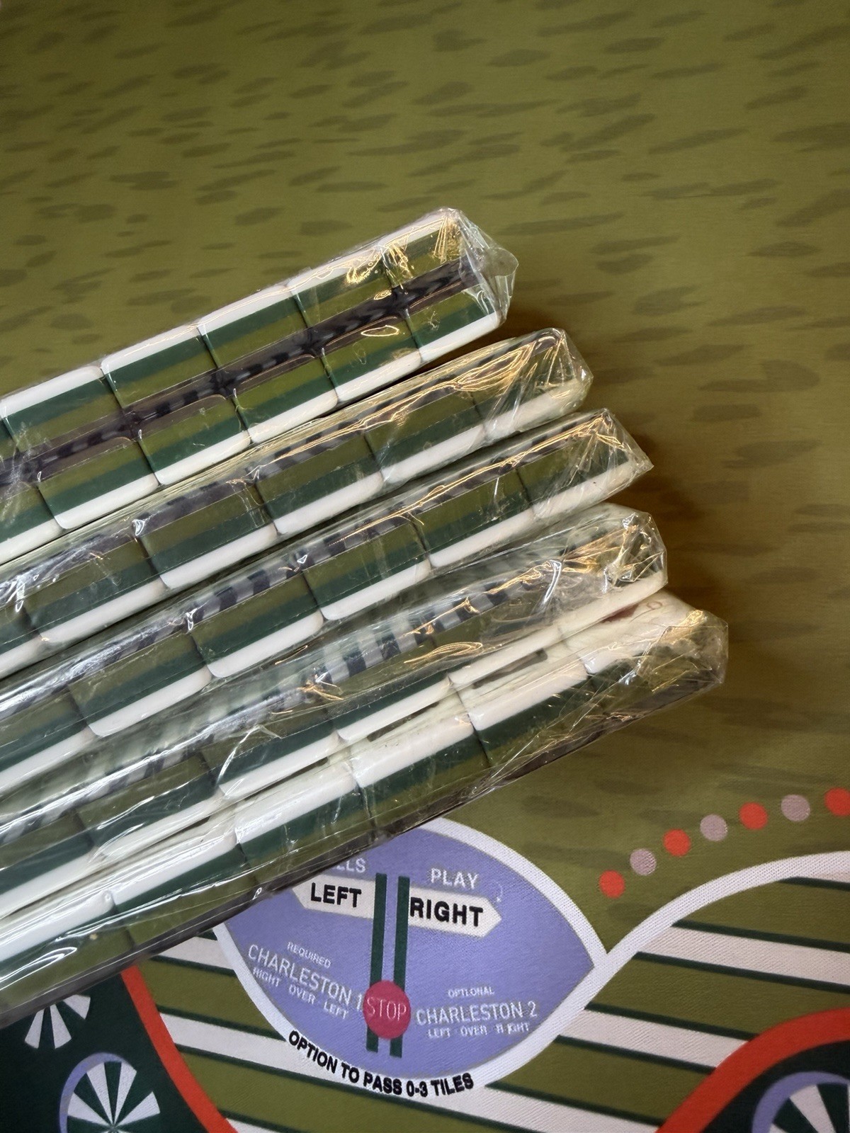 Luxury American Mahjong Set | Green Stripe Tiles + Golf Playing Mat | New