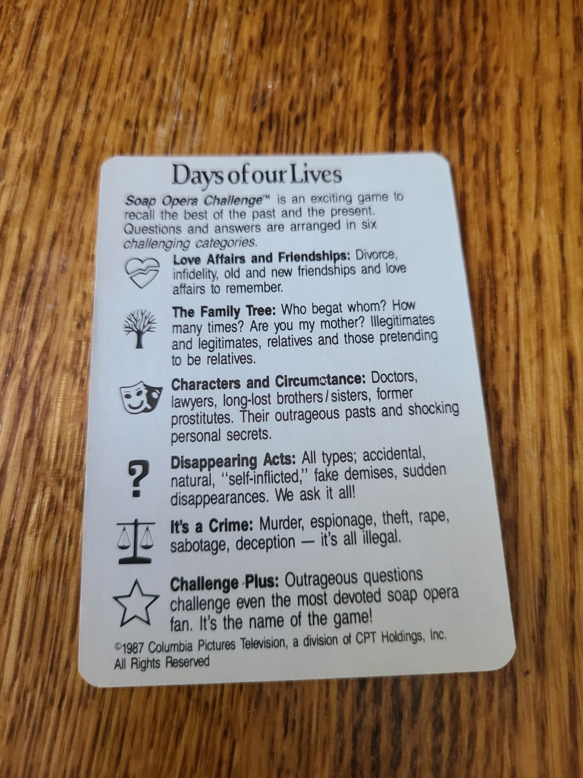Days of Our Lives – Soap Opera Challenge 1987 Trivia/Card Game