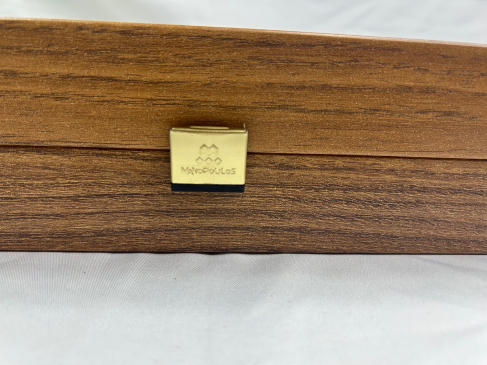 Monopoulos Wooden Backgammon Board Folding Case w/ Clasp & Game Pieces