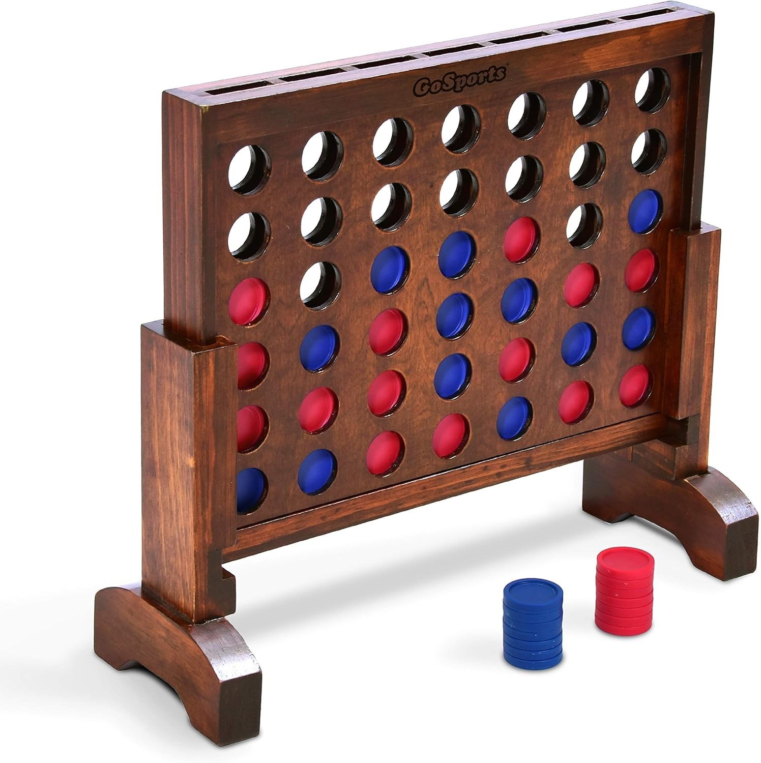 Hand-Stained Wooden 4 in a Row Game Brown 14 Inch Portable Case