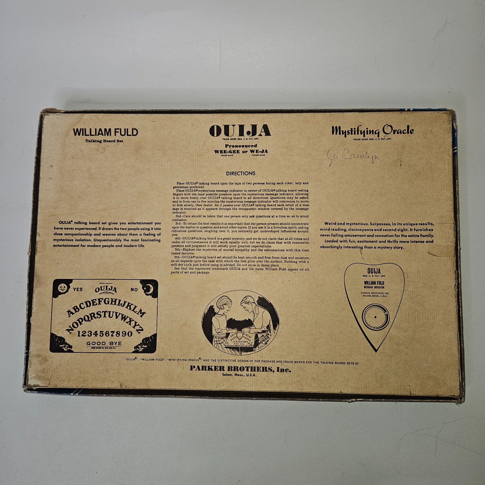 1967 Ouija Board Parker Brothers No.602 William Fuld Wooden Deluxe Edition Rare