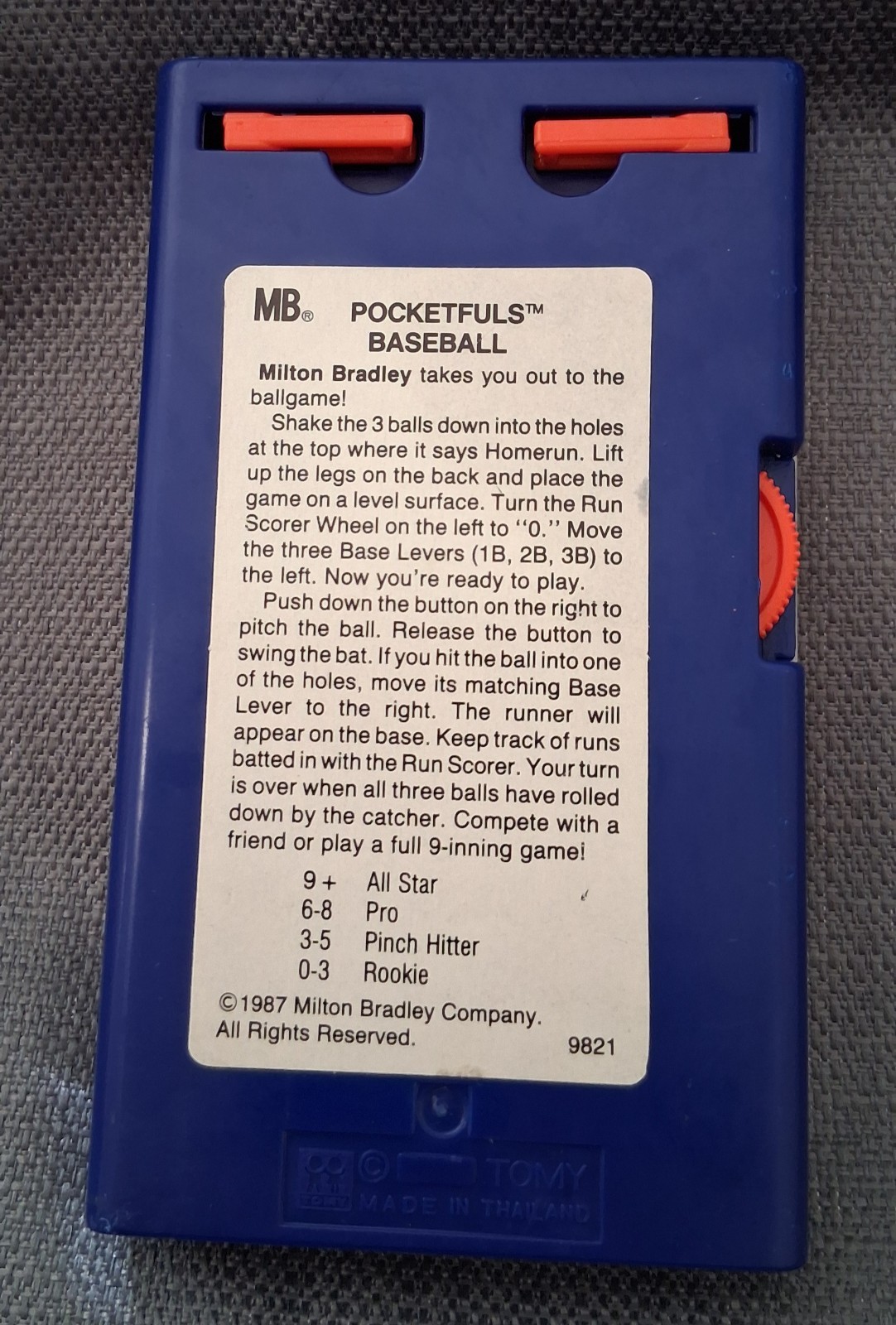 Milton Bradley pocketfuls baseball Home Run 1987 pocket game vintage toy