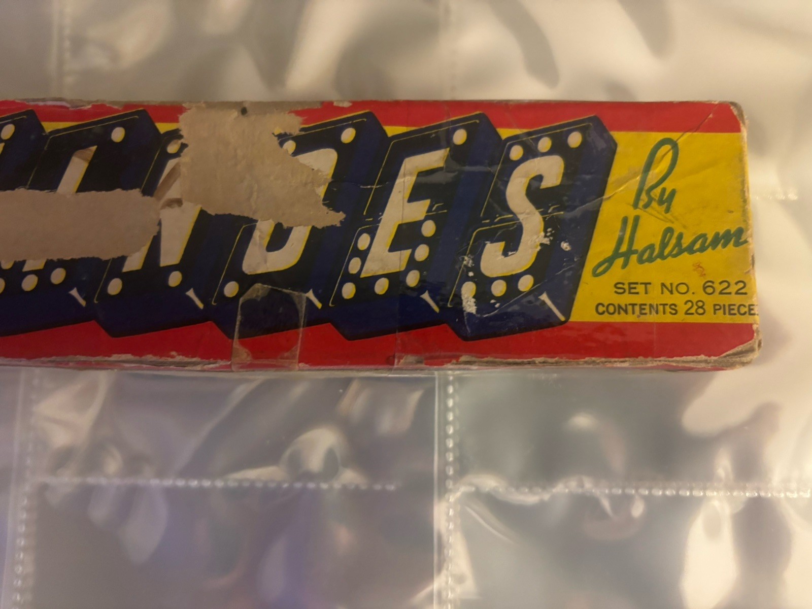Vtg c.1950s-60s 28 Dominoes By Halsam Set 622 Double-Six Wooden Embossed Dragon
