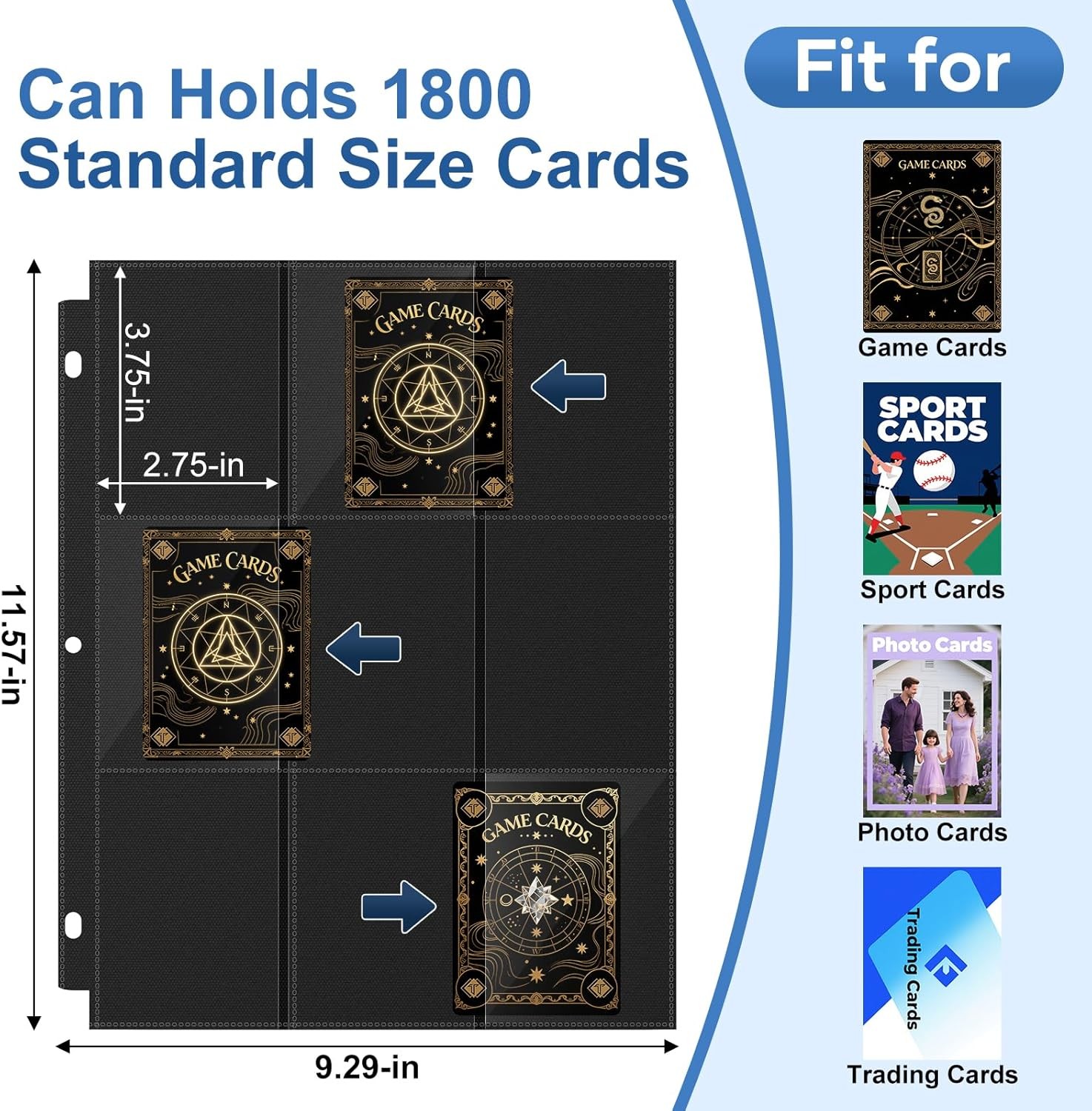 100 Pack 9 Pocket Page Protector, Trading Card Sleeves Pages 100, Black