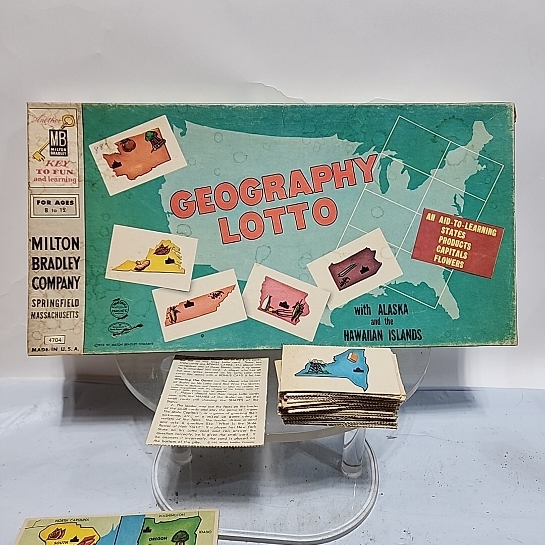 1956 Geography Lotto Game Vintage Milton Bradley 48 United States Complete
