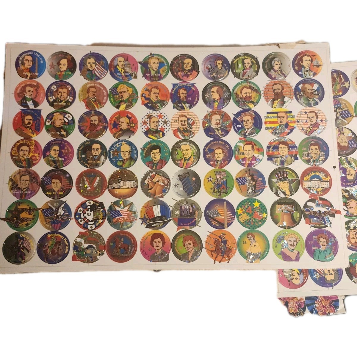 10 Sheets UnPunched Pogs Milk Caps Game Cap club, presidents + bonus boards