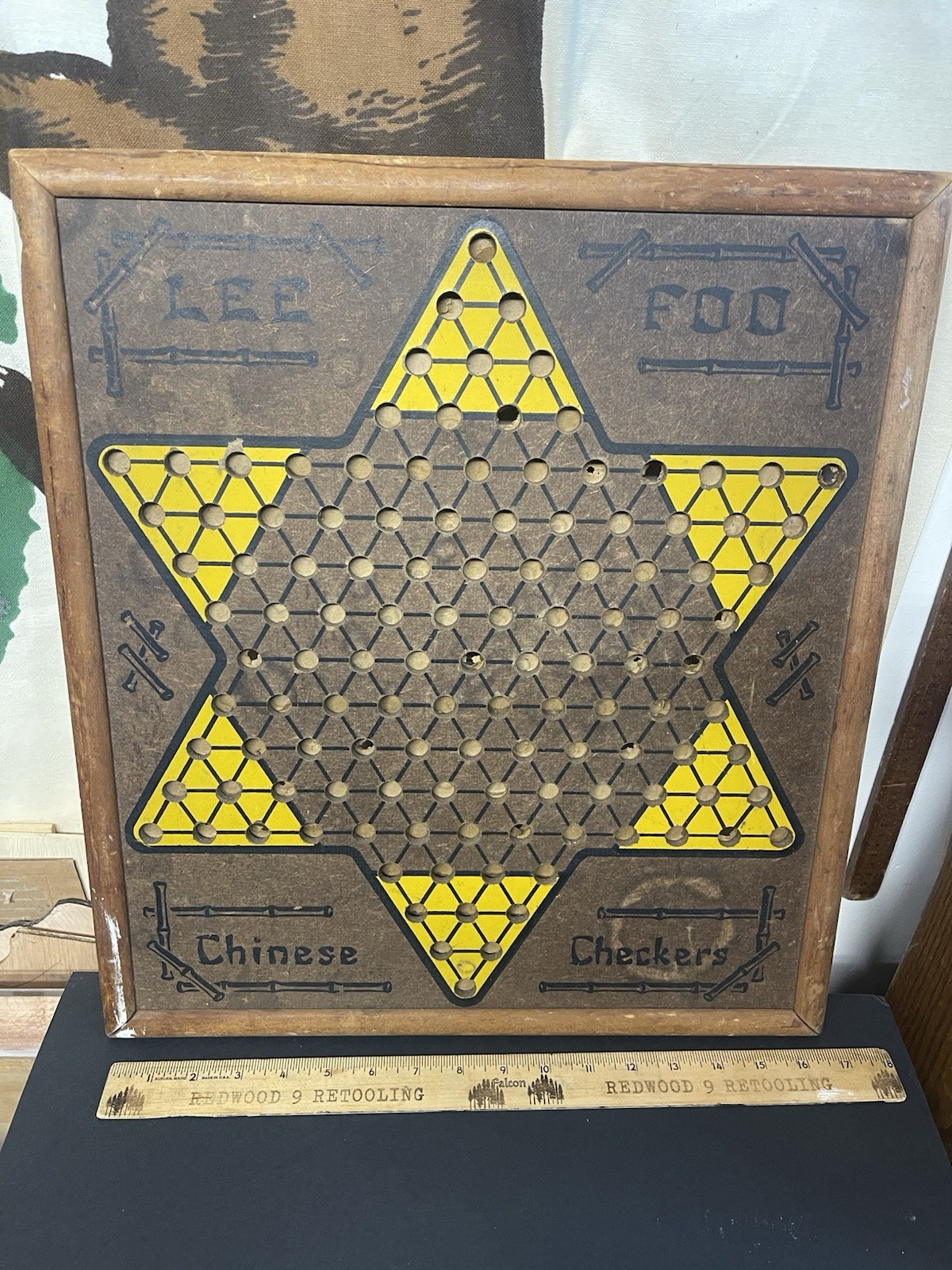 RARE VINTAGE LEE FOO CHINESE CHECKERS/ANTE- UP- RUMMY BOARD 2 Sided USA 17”x19”