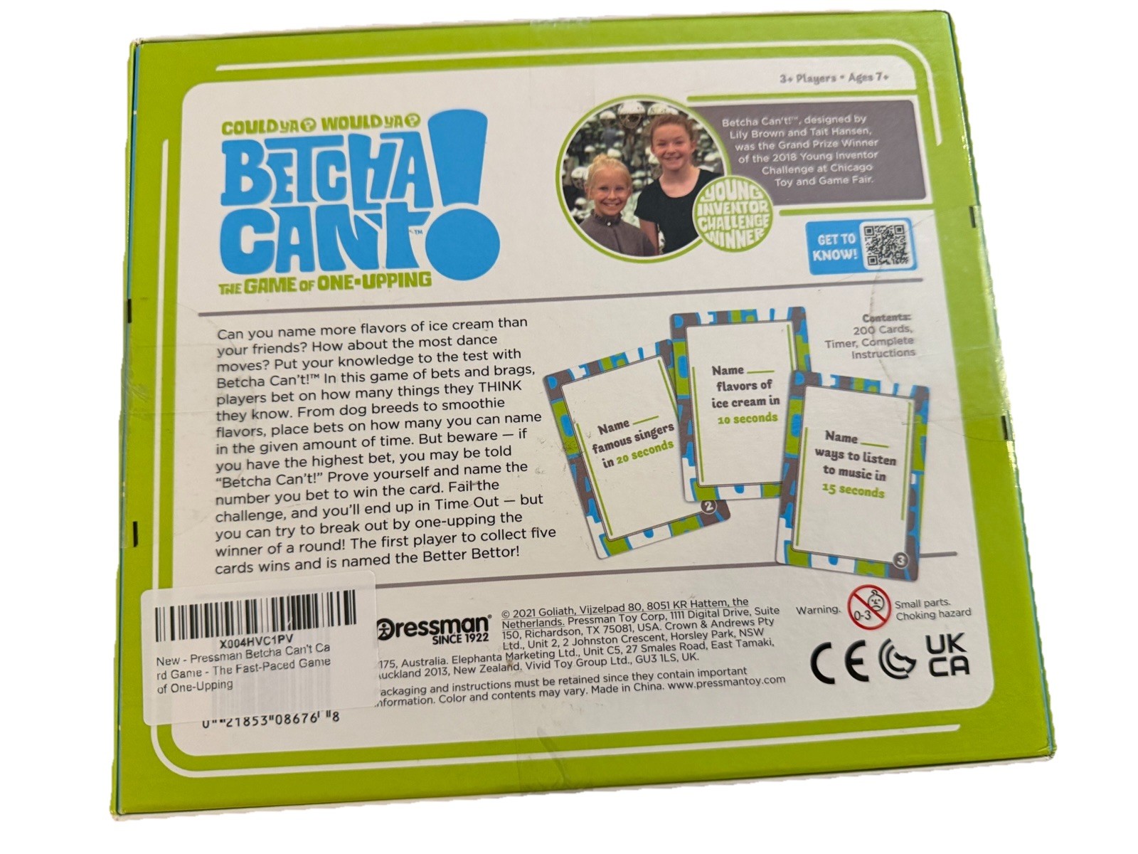 Betcha Can’t Board Game of One Upping Young Inventor Challenge Award Winner -NEW