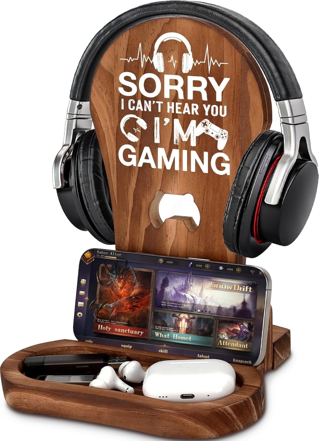 Multi-Functional Gamer Decor – Wooden Headset Stand for All Gaming Setups