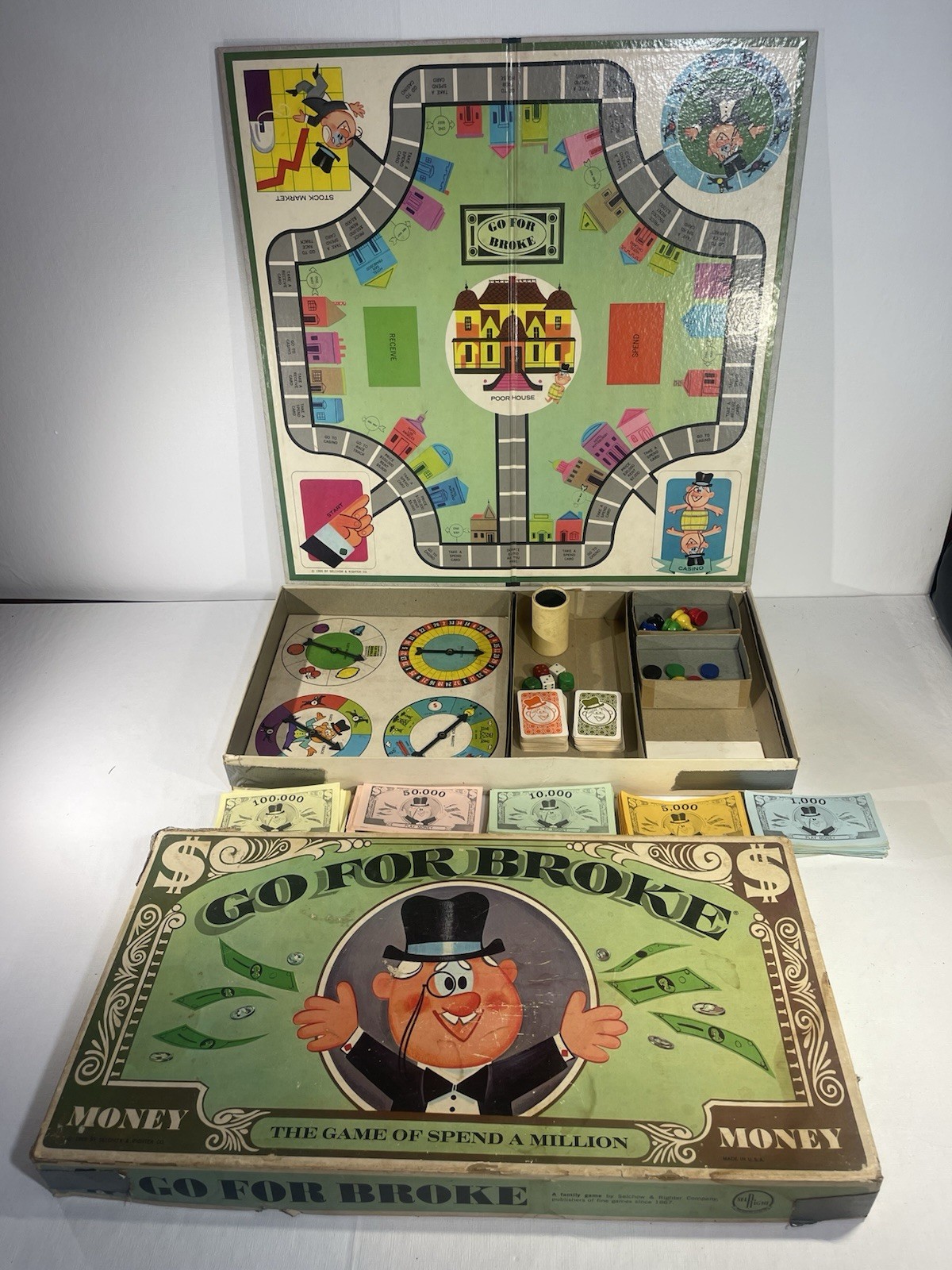 RARE. COMPLETE Vintage 1965 GO FOR BROKE Board Game by Selchow & Righter