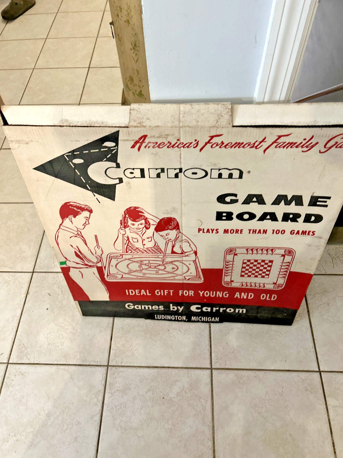 Vintage Carrom Game Board w/ Original Box 28×28 No Pieces Ludington MI