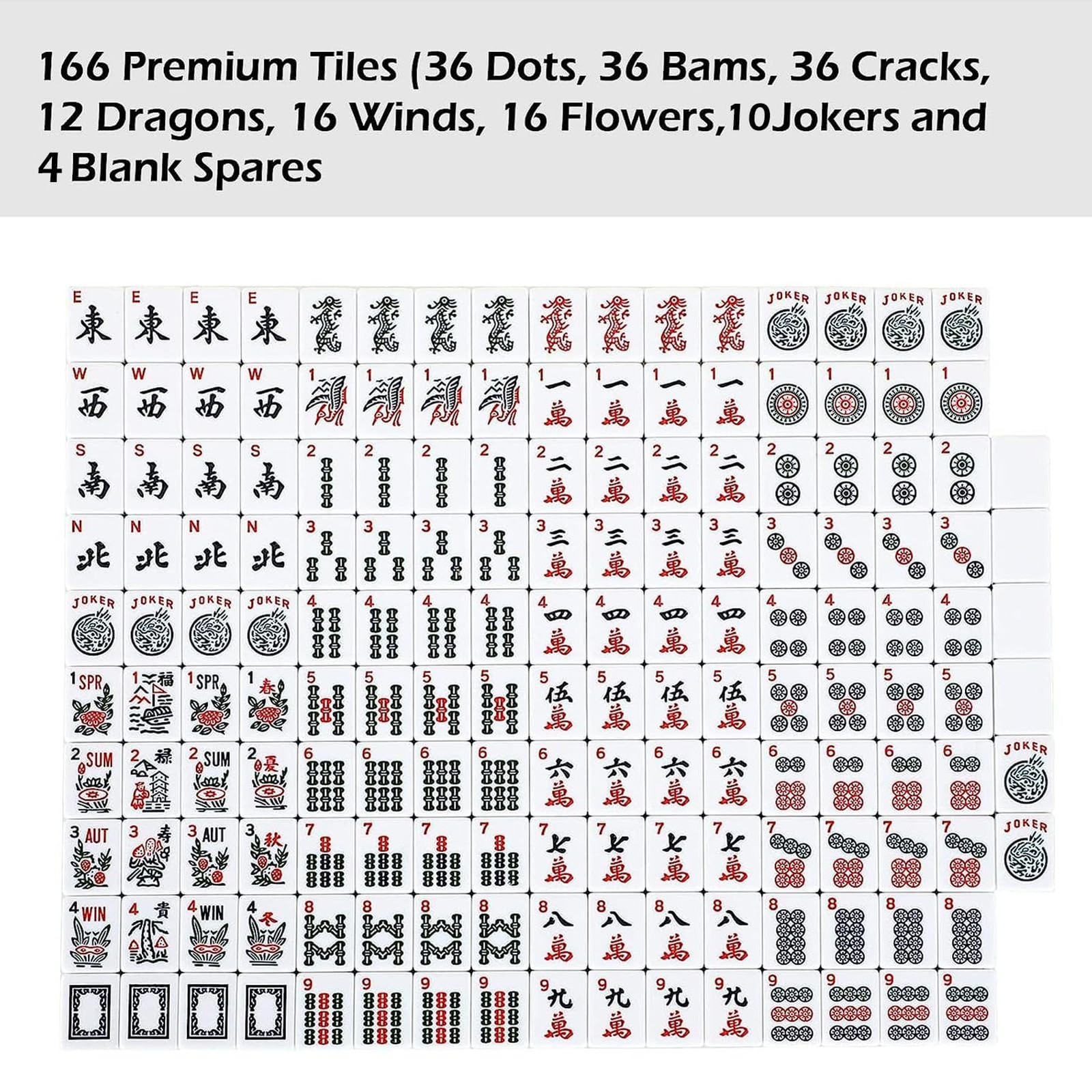ZGME American Mahjong Set,166 White Tiles with Soft Bag and Accessories,4 All-in