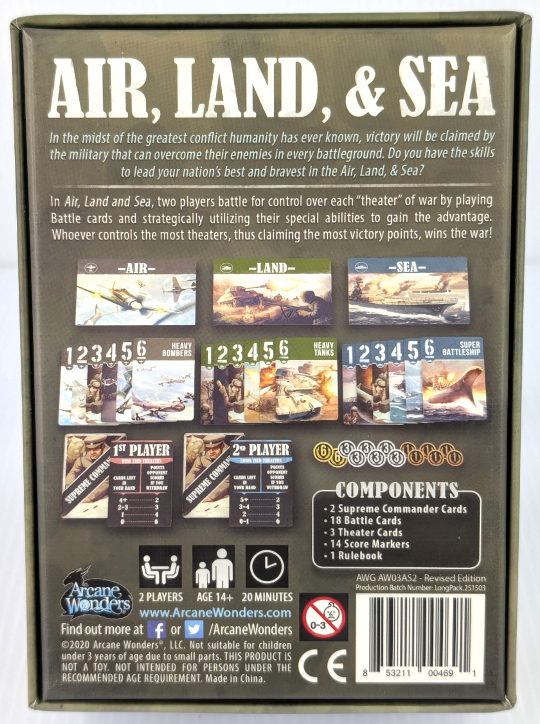 Air, Land & Sea Card Board Game Arcane Wonders, 100% COMPLETE