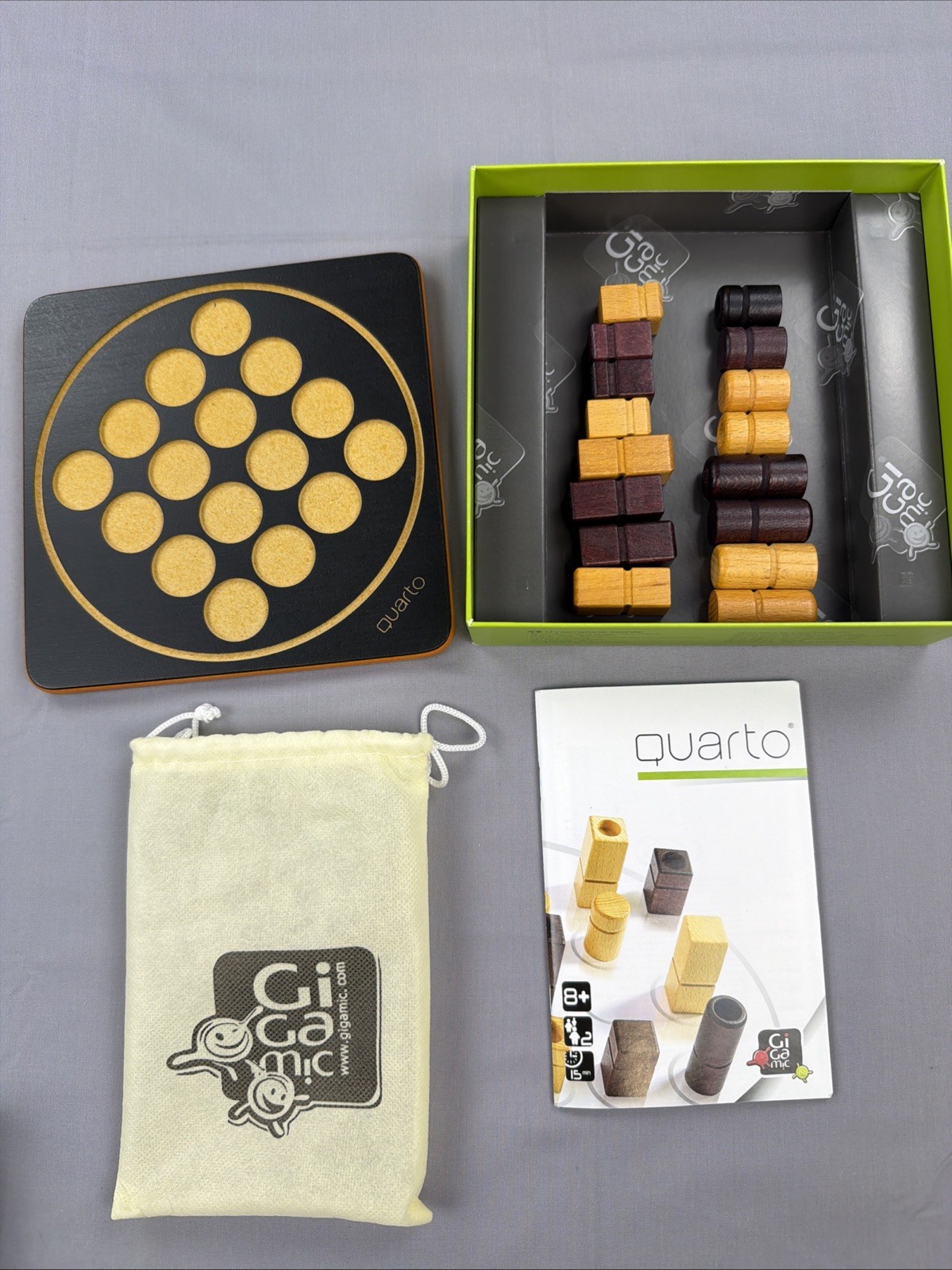 Quarto Board Game Wooden Strategy 1991 Gigamic Complete EUC