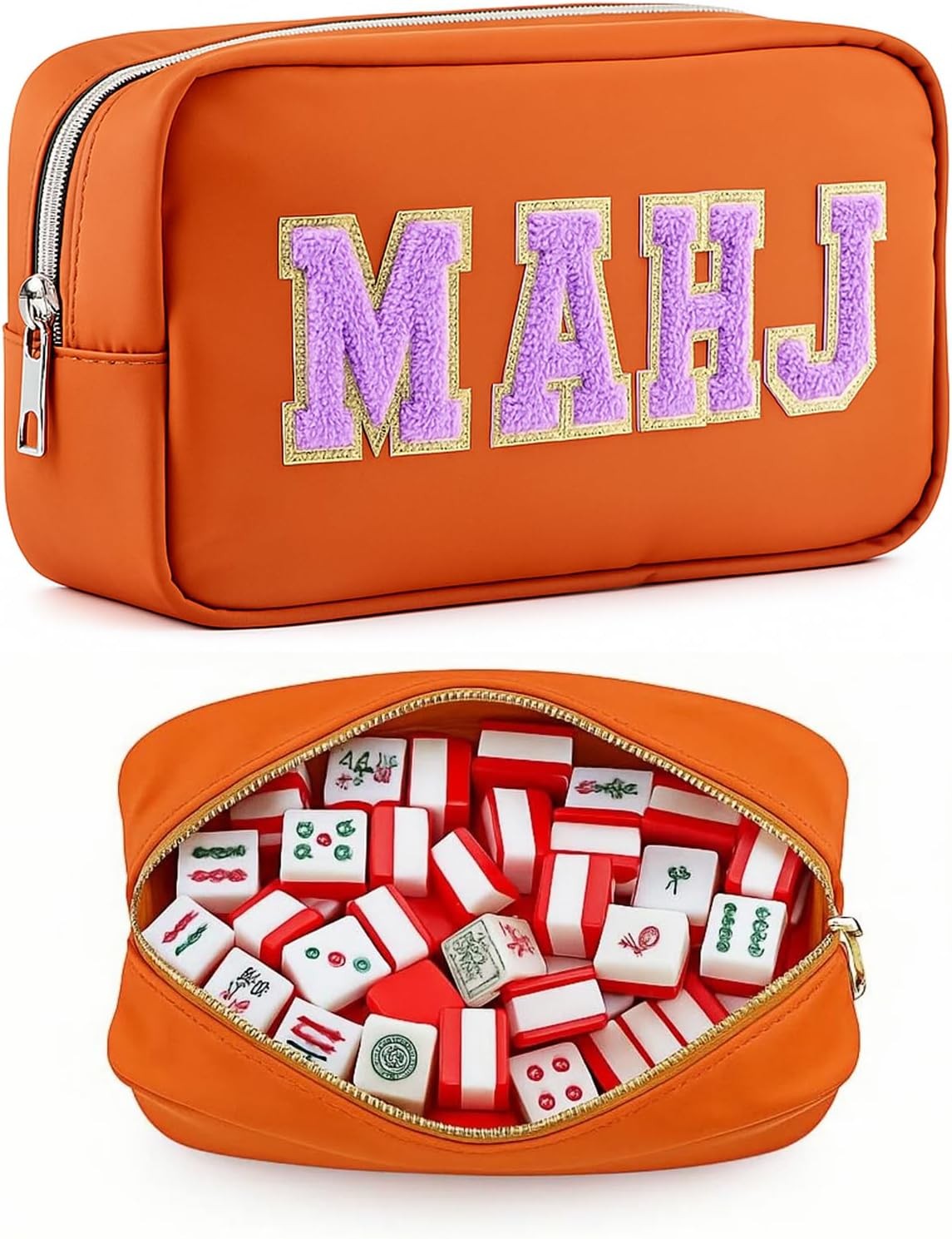 Mahjong Tile Bag Brown Waterproof American Mahjong Case 166 Tiles Zipper Bag