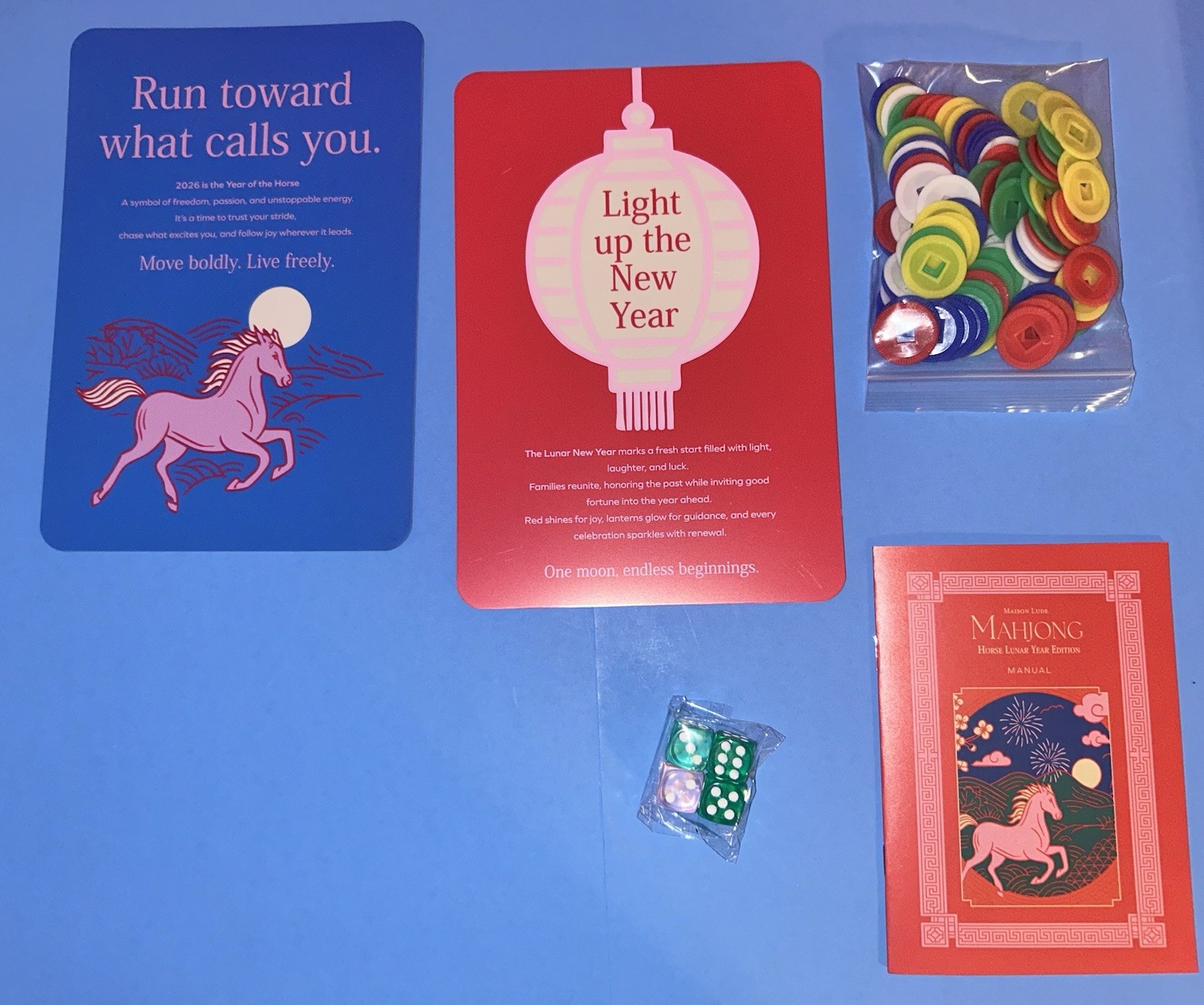 Deluxe Acrylic HORSE LUNAR YEAR Edition Mahjong Starter Kit Maison Lude Open Box