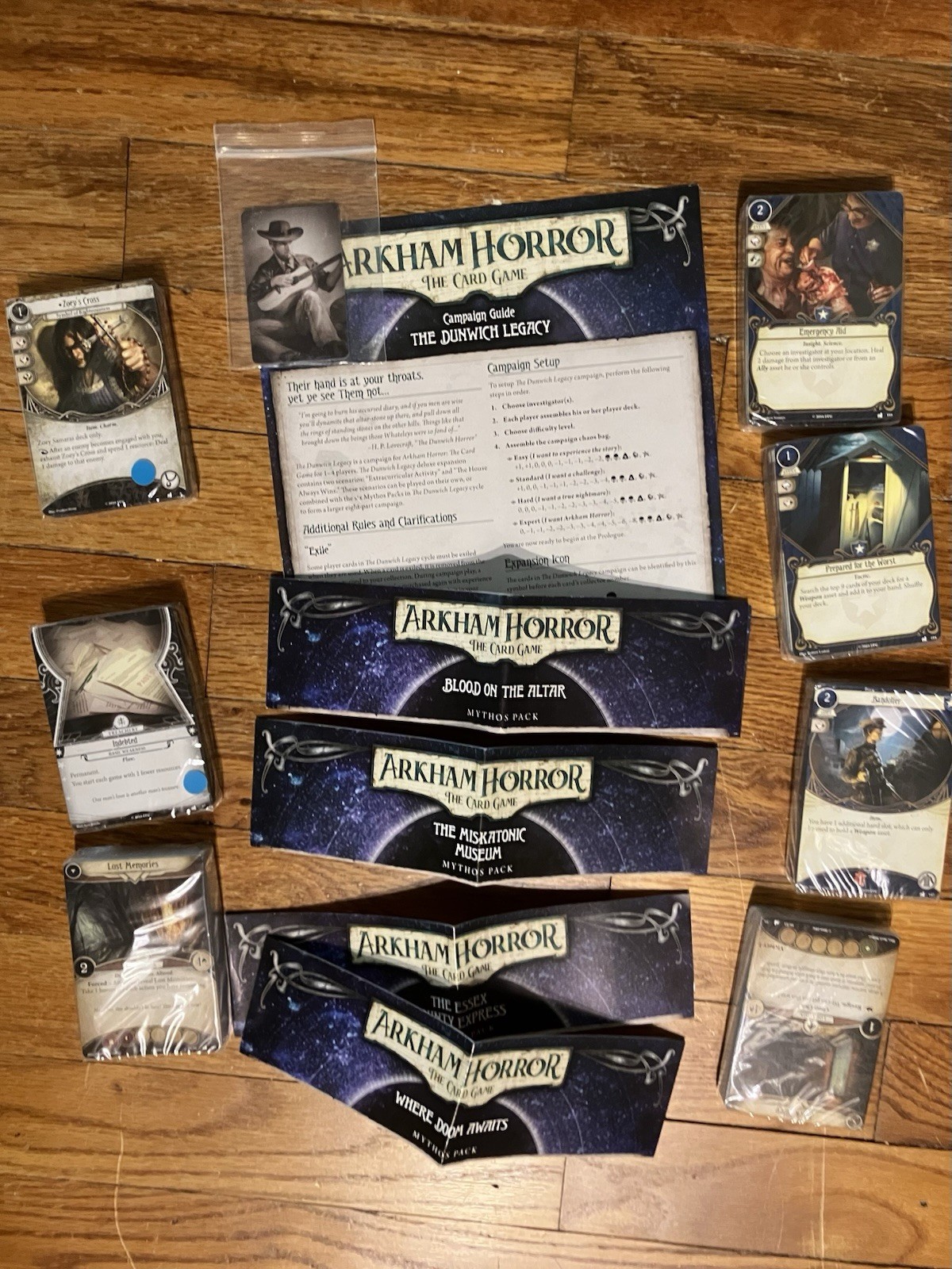 Arkham Horror LCG Dunwich Legacy Deluxe Expansion And 4 Mythos Packs Cards NIS