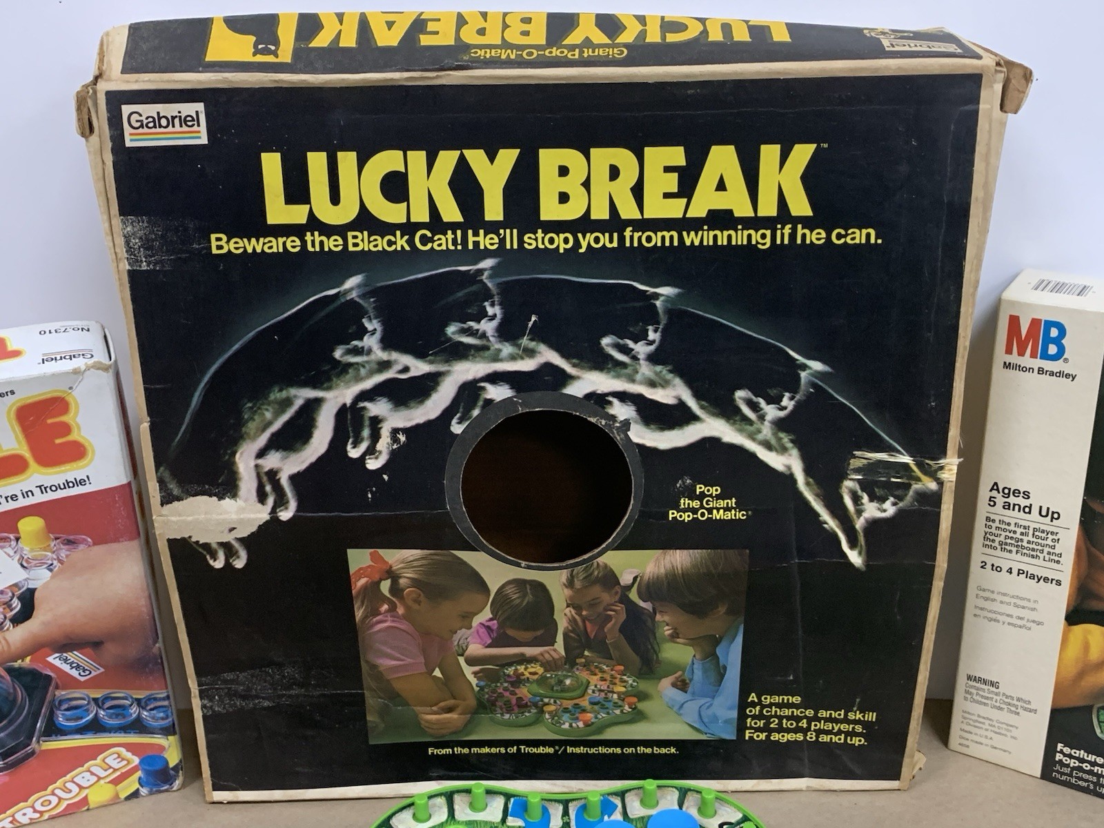 Vintage Family Game 3pc Lot Gabriel PopOMatic Lucky Break Milton Bradley Trouble