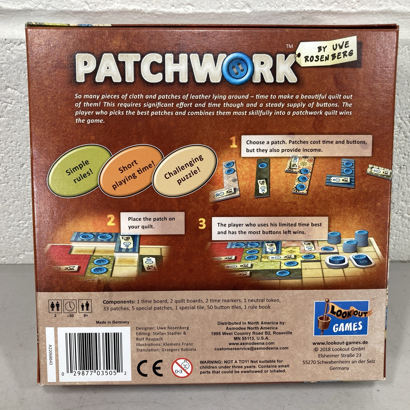 Patchwork – Strategy Board Game For 2 Players – 100% Complete – Lookout Games