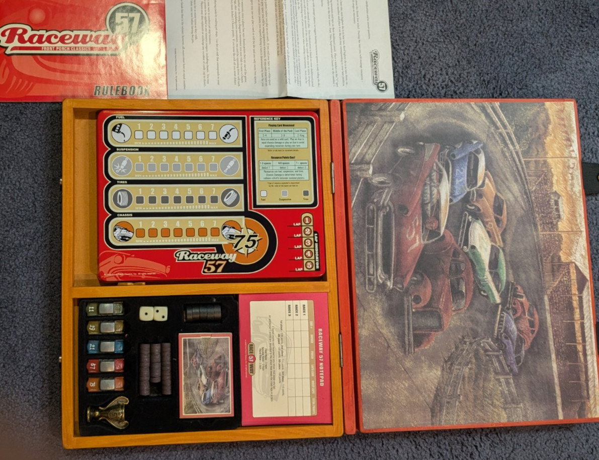 2005 Raceway 57 # 5347 Front Porch Classics Wooden Box Board Game GREAT SHAPE