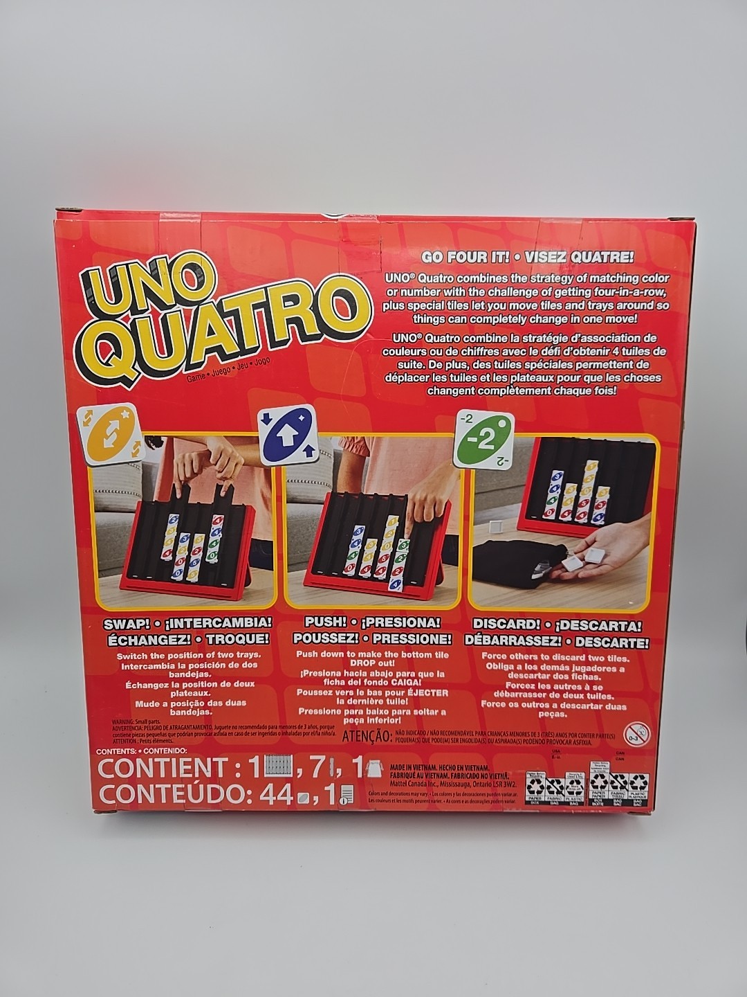 Uno Quatro Game Adult Family Game Night Mattel Board Game Strategy Ages 7+
