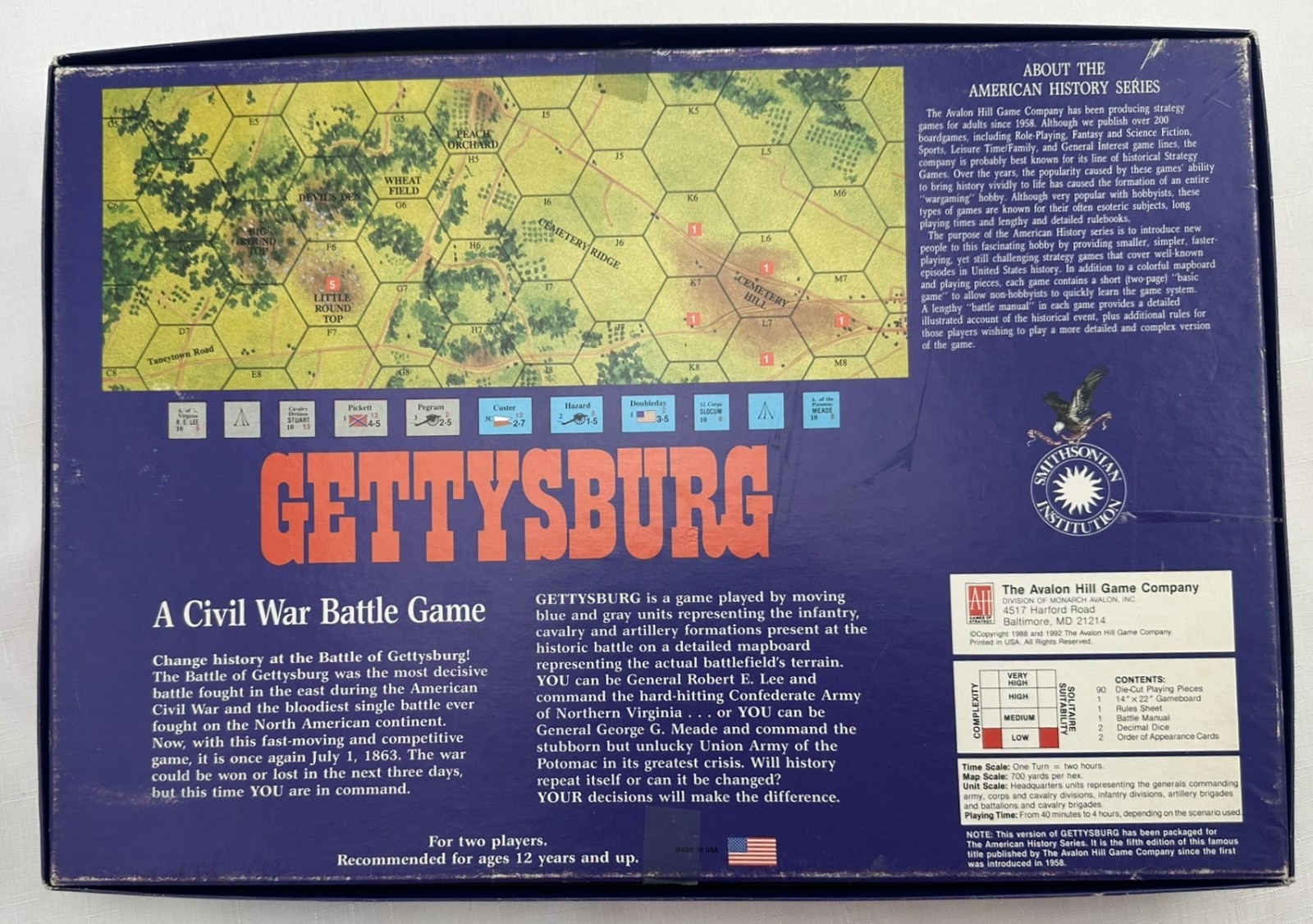1988 Gettysburg Game by Avalon Hill Complete in Very Good Condition FREE SHIP