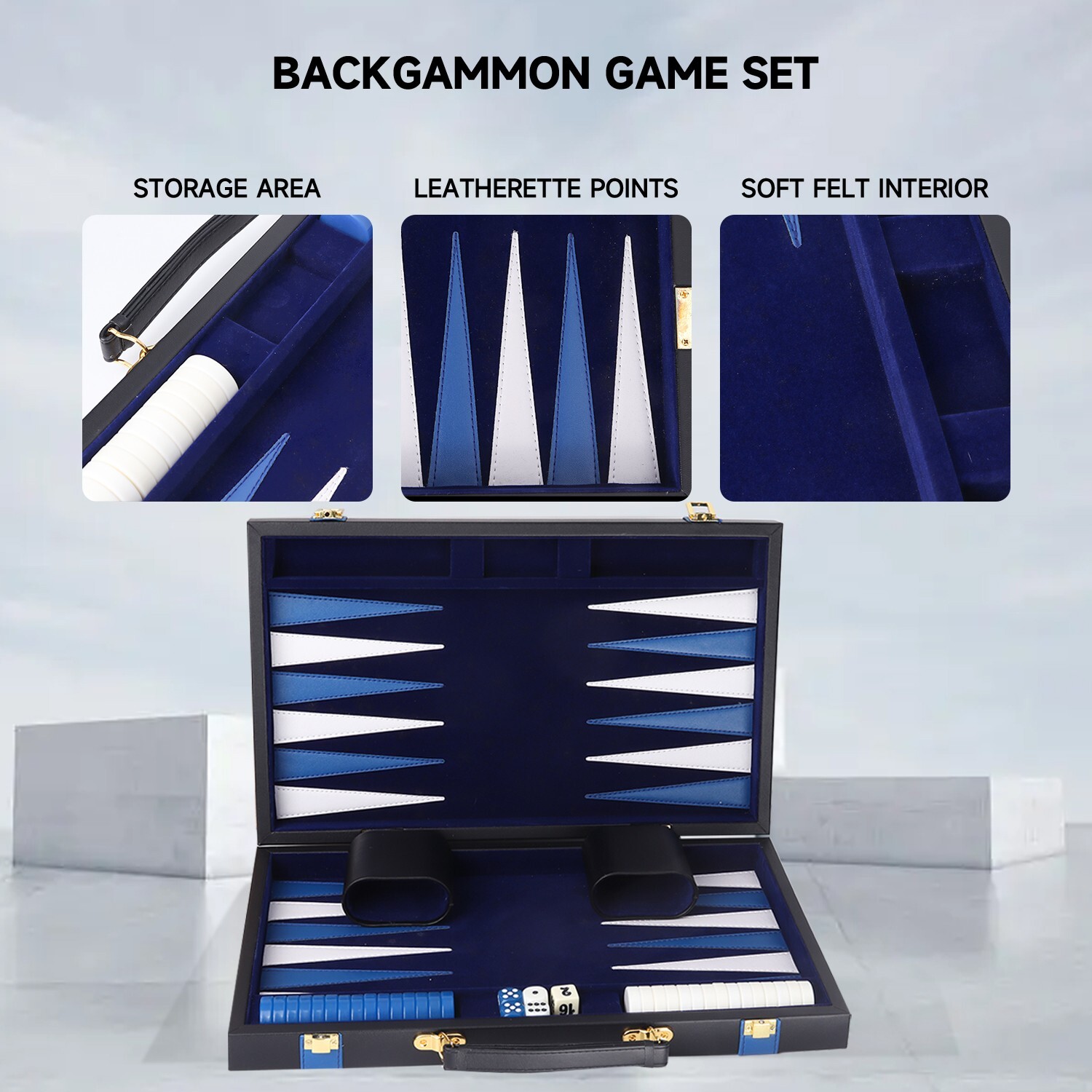 Classic Large Folding PU Leather Backgammon Board Game Set w/UREA Game Pieces