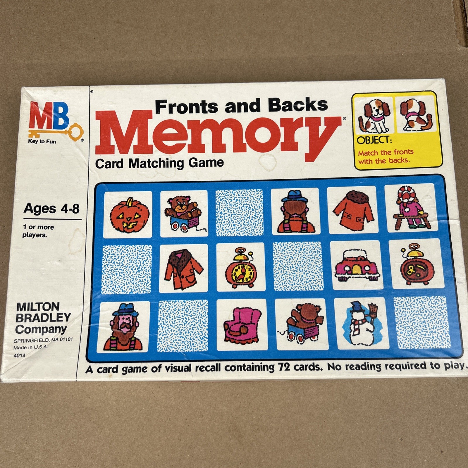 Vtg 1980s Milton Bradley Fronts and Backs Memory Matching Game 72 Cards COMPLETE