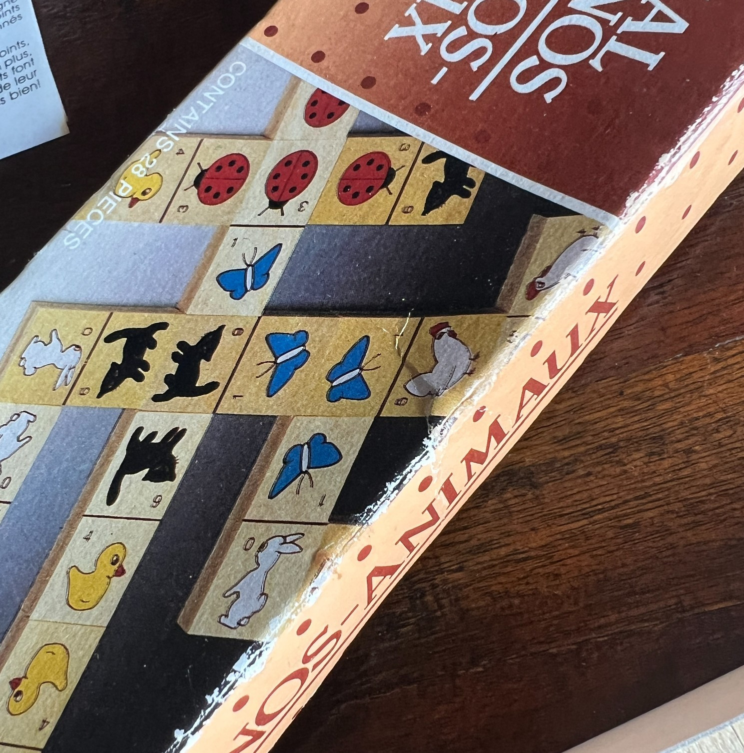 Vintage 1985 Action Industries Wooden Animal Dominoes Game Complete 28 pcs Box