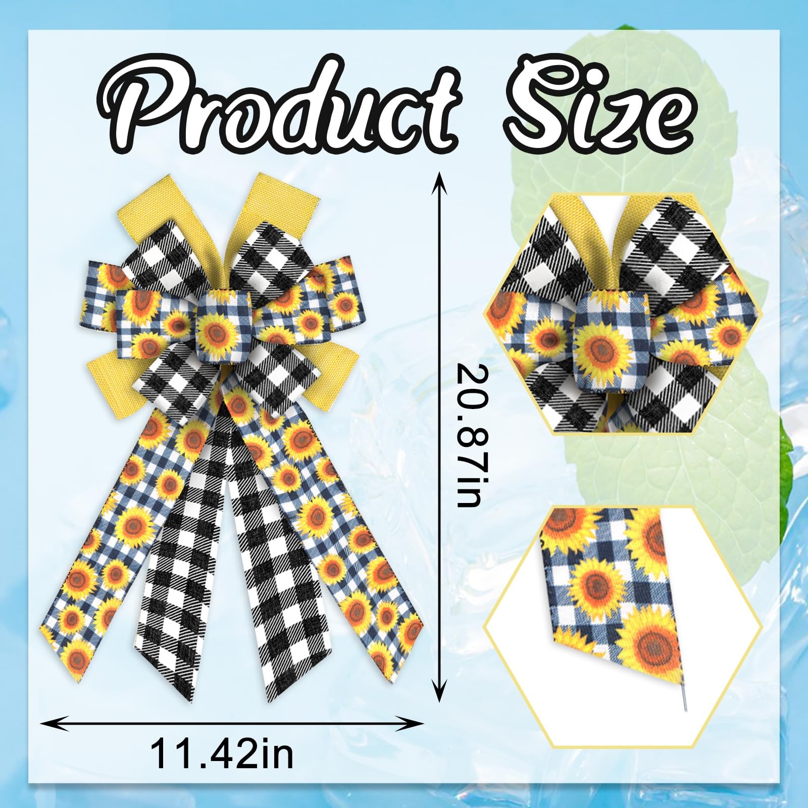 ABTOLS Large Spring Bows for Wreath, Black White Buffalo Plaid Sunflower