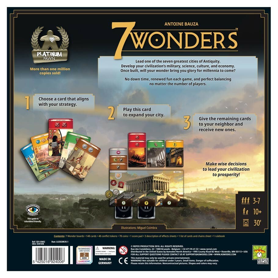 7 Wonders Strategy Board Game by Asmodee Games ASMSV01EN (2020 Edition) Seven