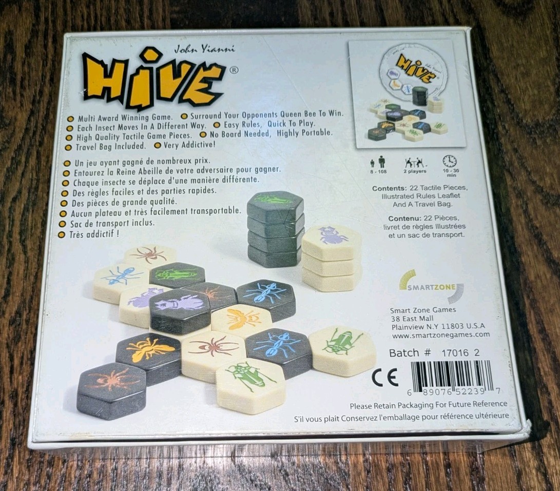 Hive Board Game Chess Variant Strategy Complete w/ Bag Queen Bee Tactical Bugs