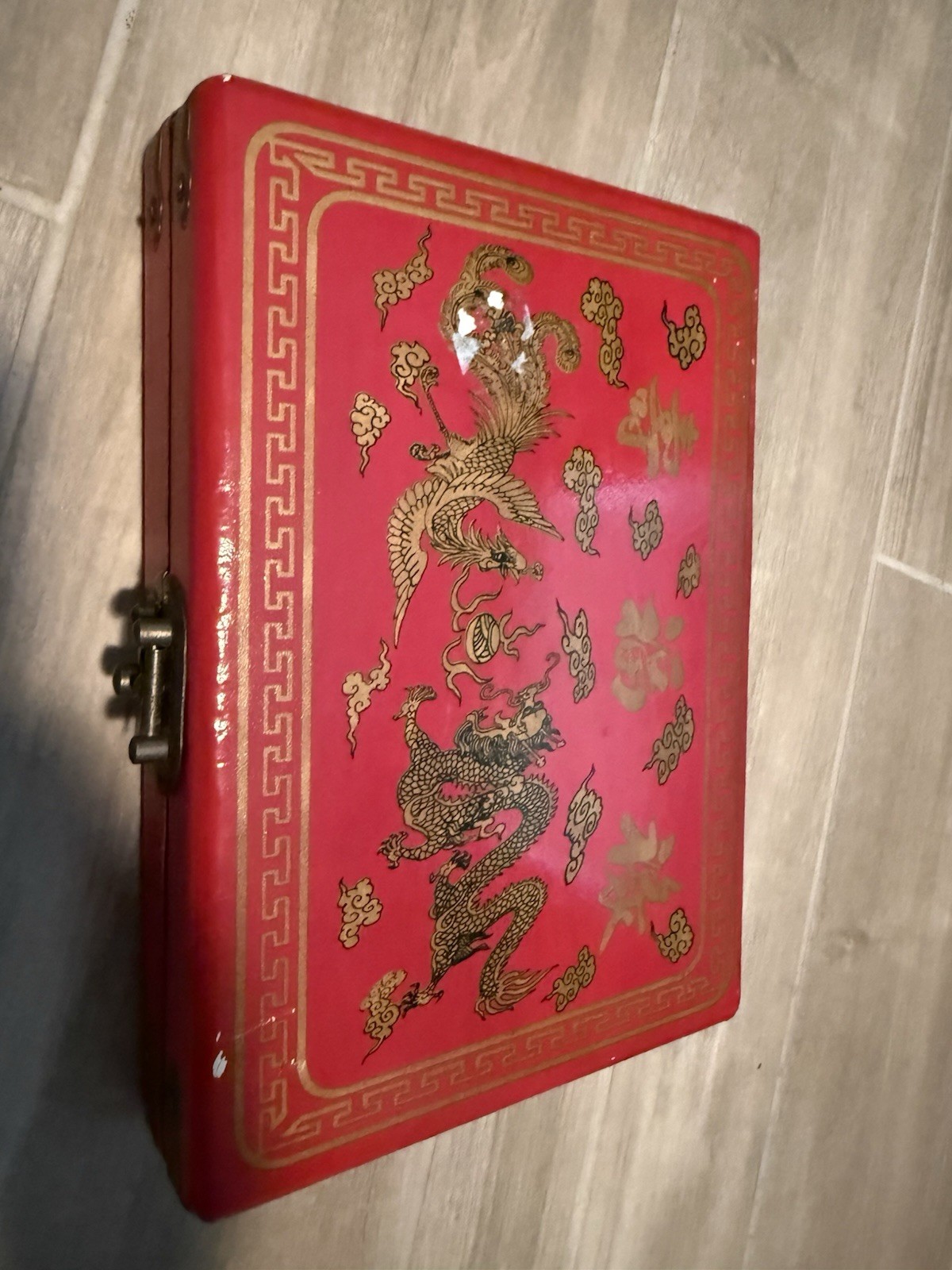 Vintage Chinese Lacquer Mahjong Set Complete Red Dragon Case NEW NEVER USED