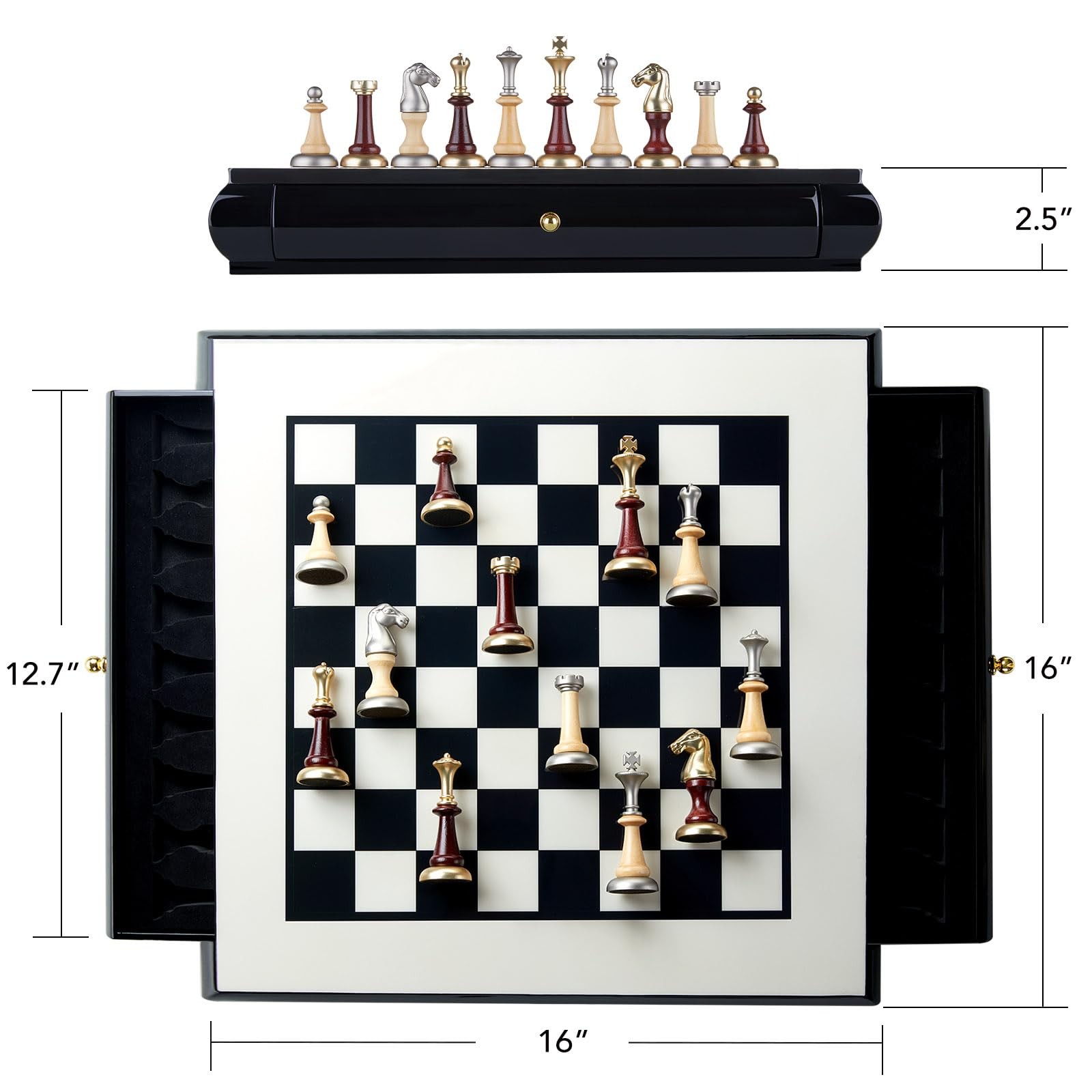AMEROUS 16 Inches Wooden Chess Set, Large Size Board with 2 Built-in Storage Dra