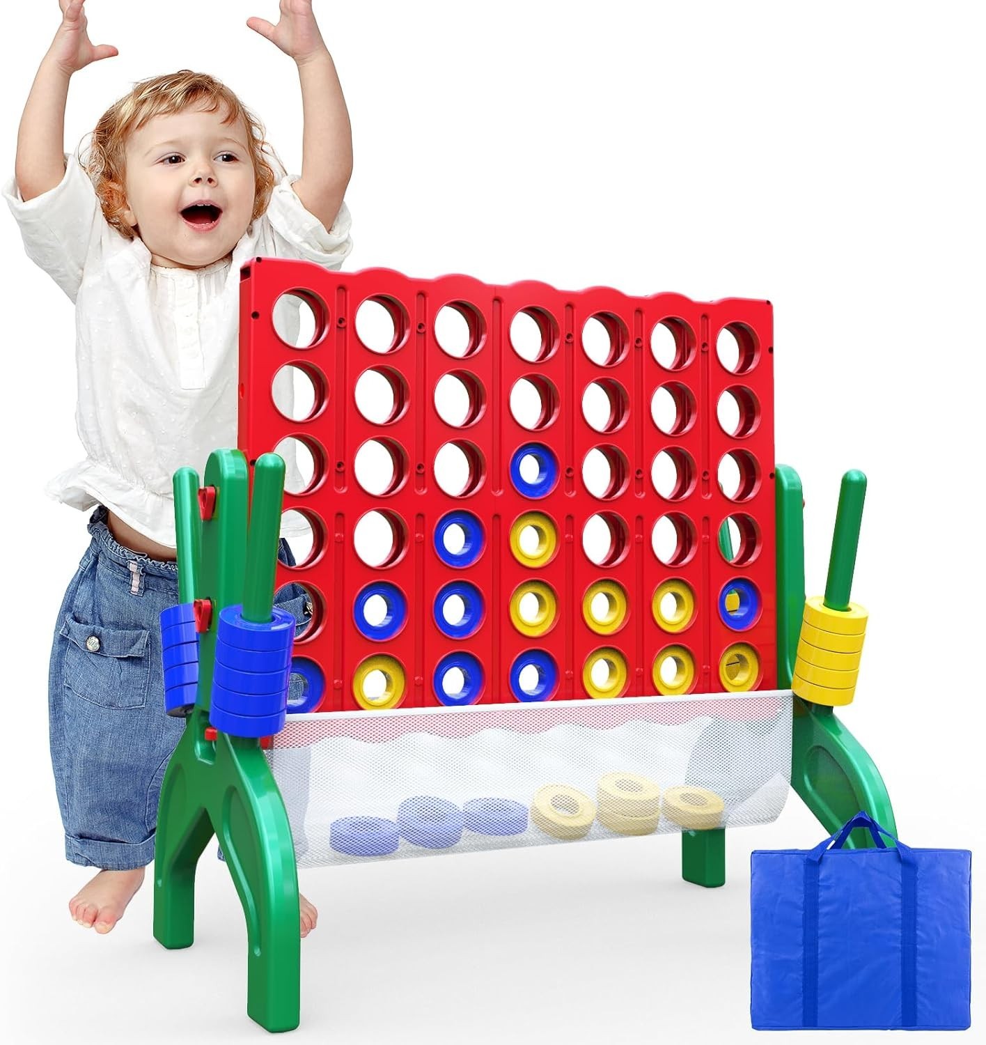 1.9 Ft Giant 4-in-A-Row Connect Game for Family Fun – Portable Indoor/Outdoor