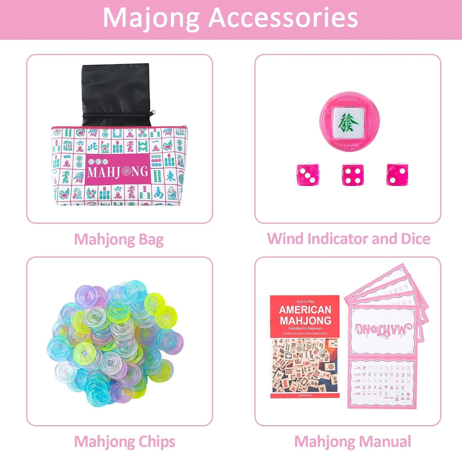 160 Pink Printed American Mahjong Game Set with Carrying Bag and Accessories NEW
